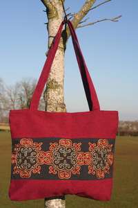 Red Mongolian embroidered panel bag