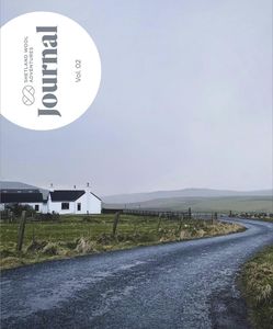 Shetland Wool Adventures Journal, Vol. 02 - a view of a road curving around a hill in Shetland and the words PATTERNS, WALKS, RECIPES, STORIES and INSPIRATION