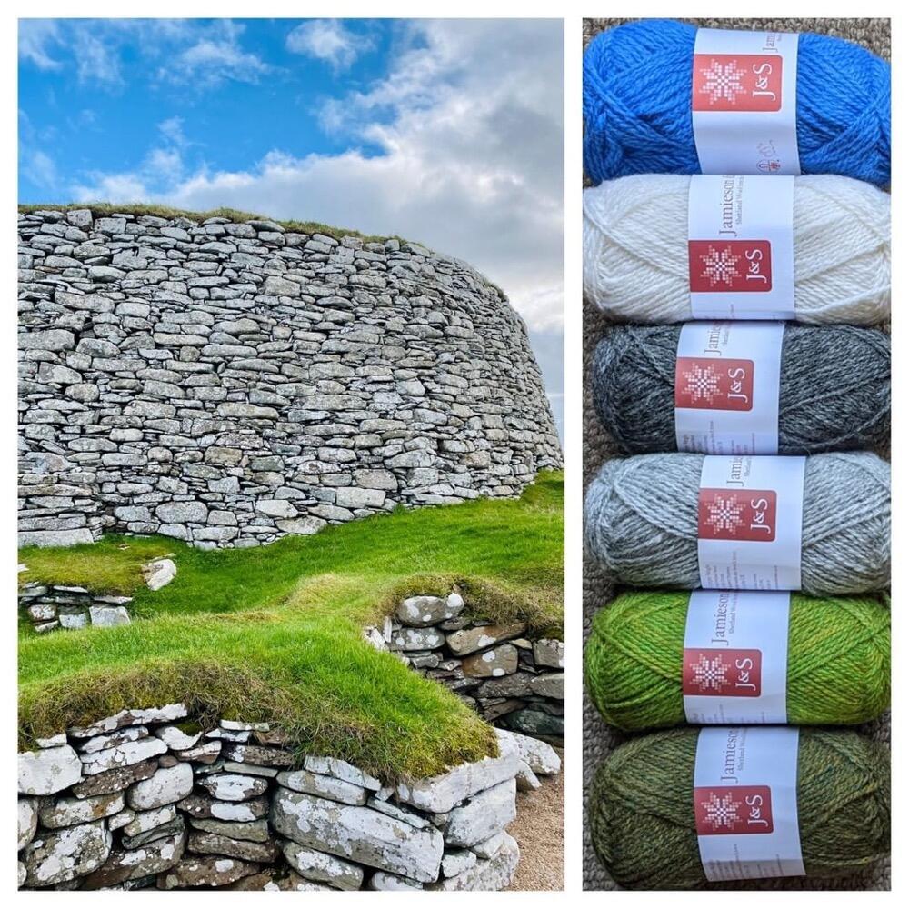 a palette of yarns inspired by an old stone broch
