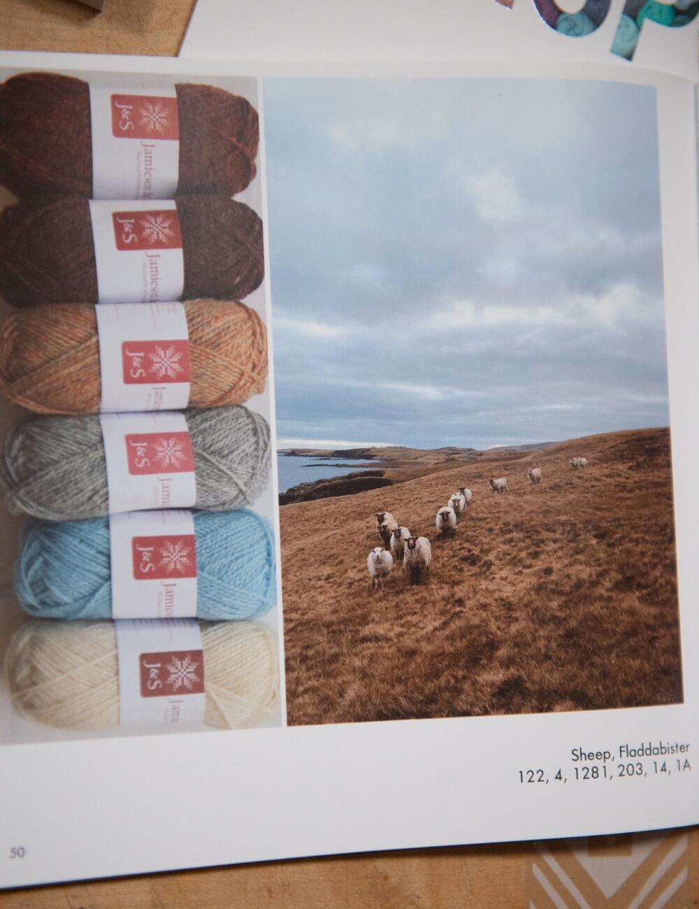 Sheep in the landscape and a palette of yarns inspired by this view in the pages of Wirsit Inspo Volume 1