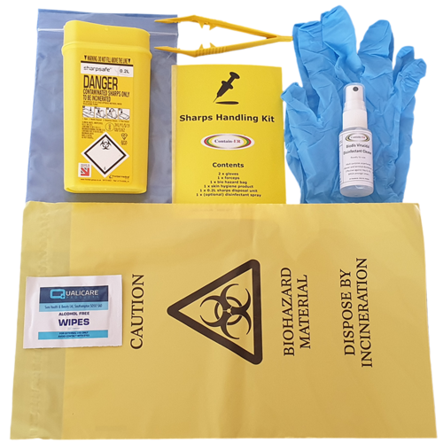 Contain-ER Sharps handling kit with disinfectant