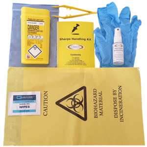 Contain-ER Sharps handling kit with disinfectant