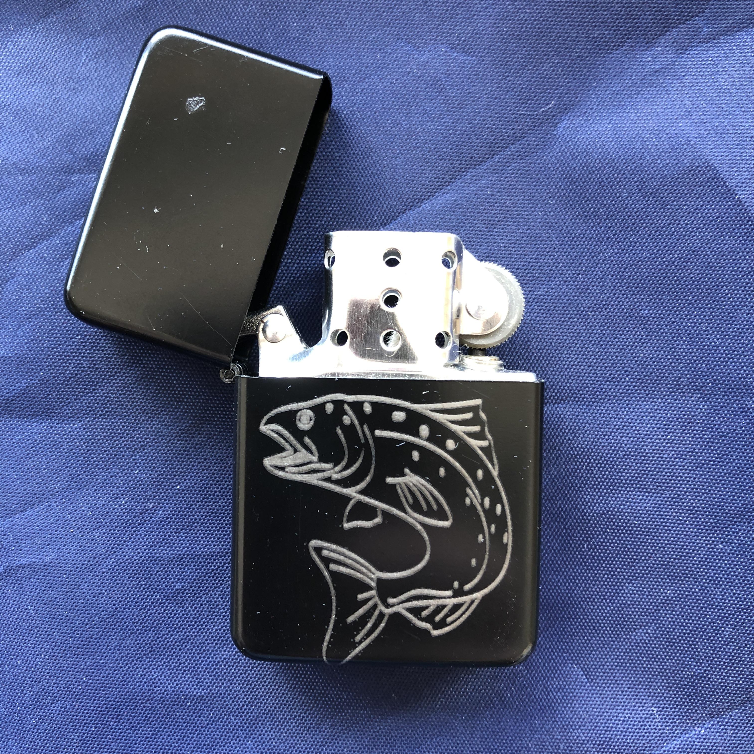 Red Berry Crafts: Carp fish engraved steel lighter