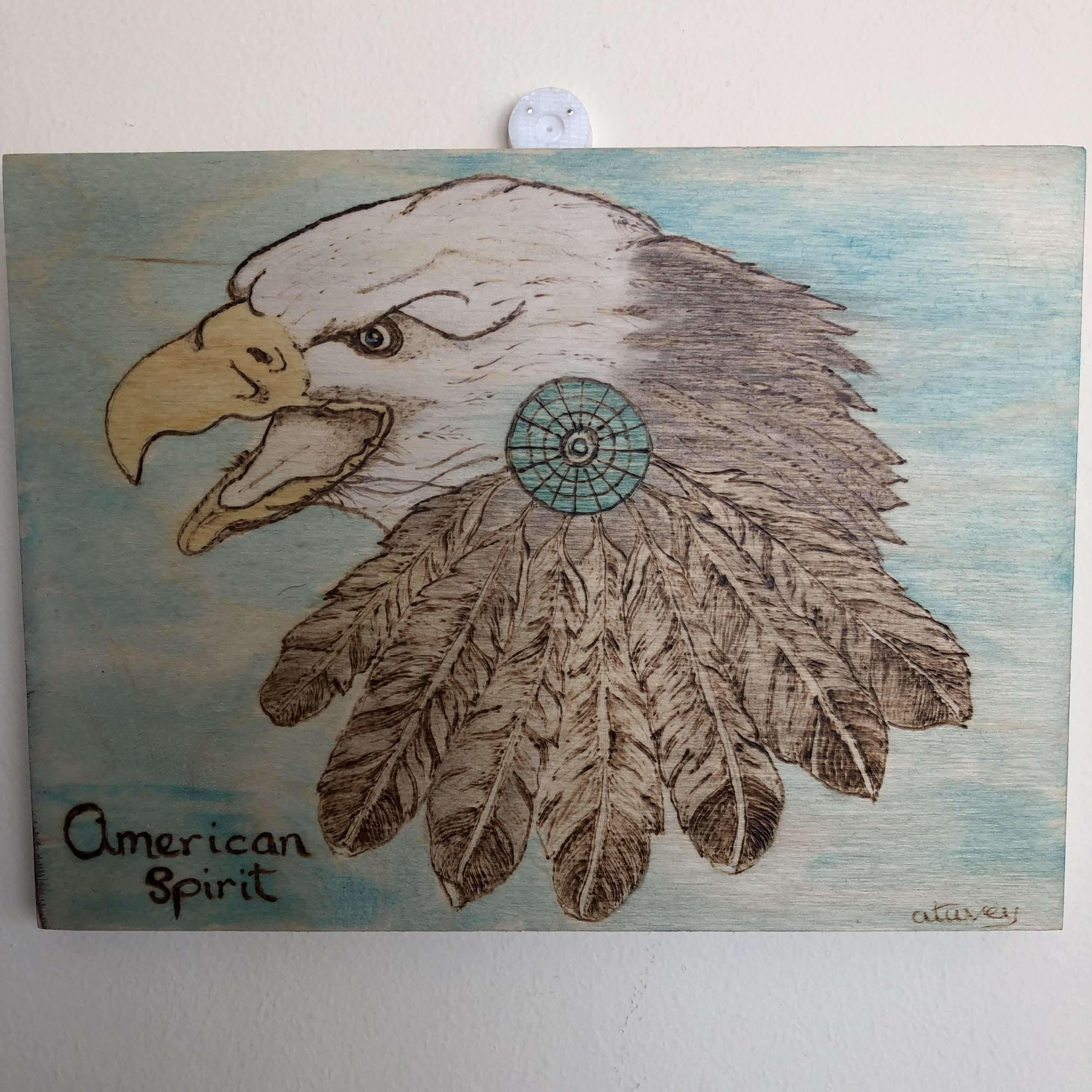 Red Berry Crafts Ltd:Pyrographed American Eagle "American Spirit" Engraved Picture