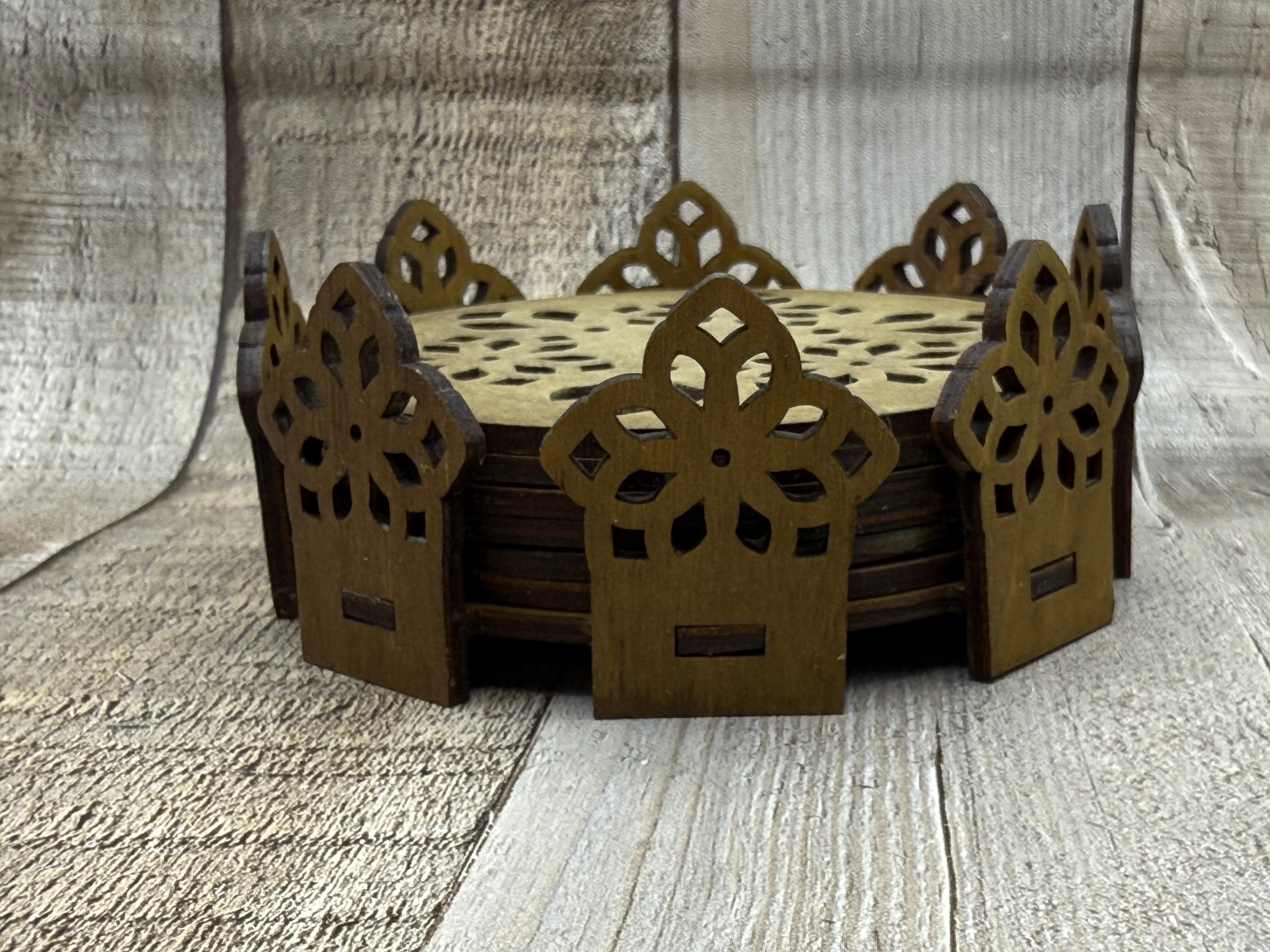 Rustic stained wooden coasters for coffee table