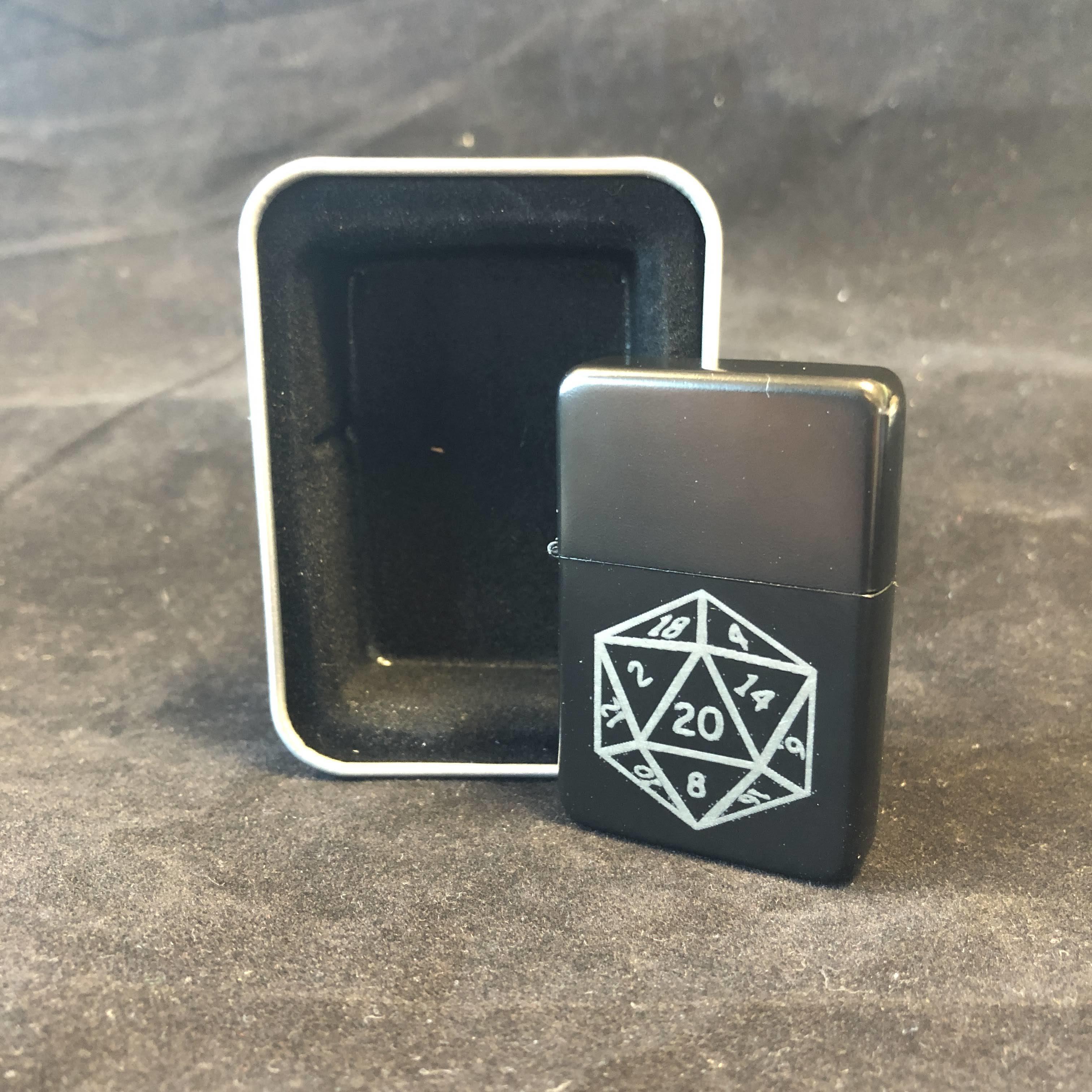 D20 Dungeons and Dragons theme laser engraved lighter: Red Berry Crafts