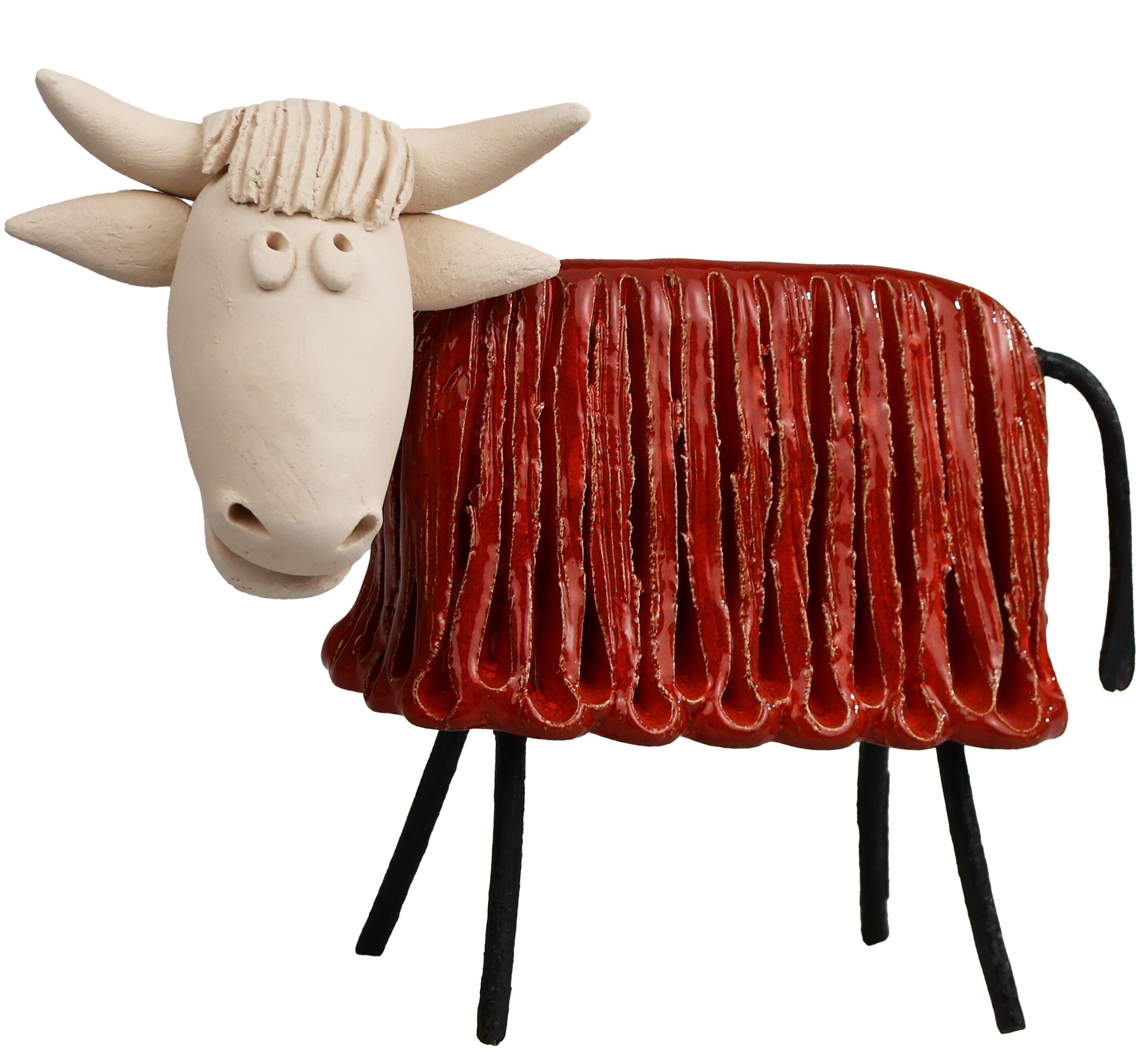 Handmade Ceramic Highland Cow Statue in Various Colours