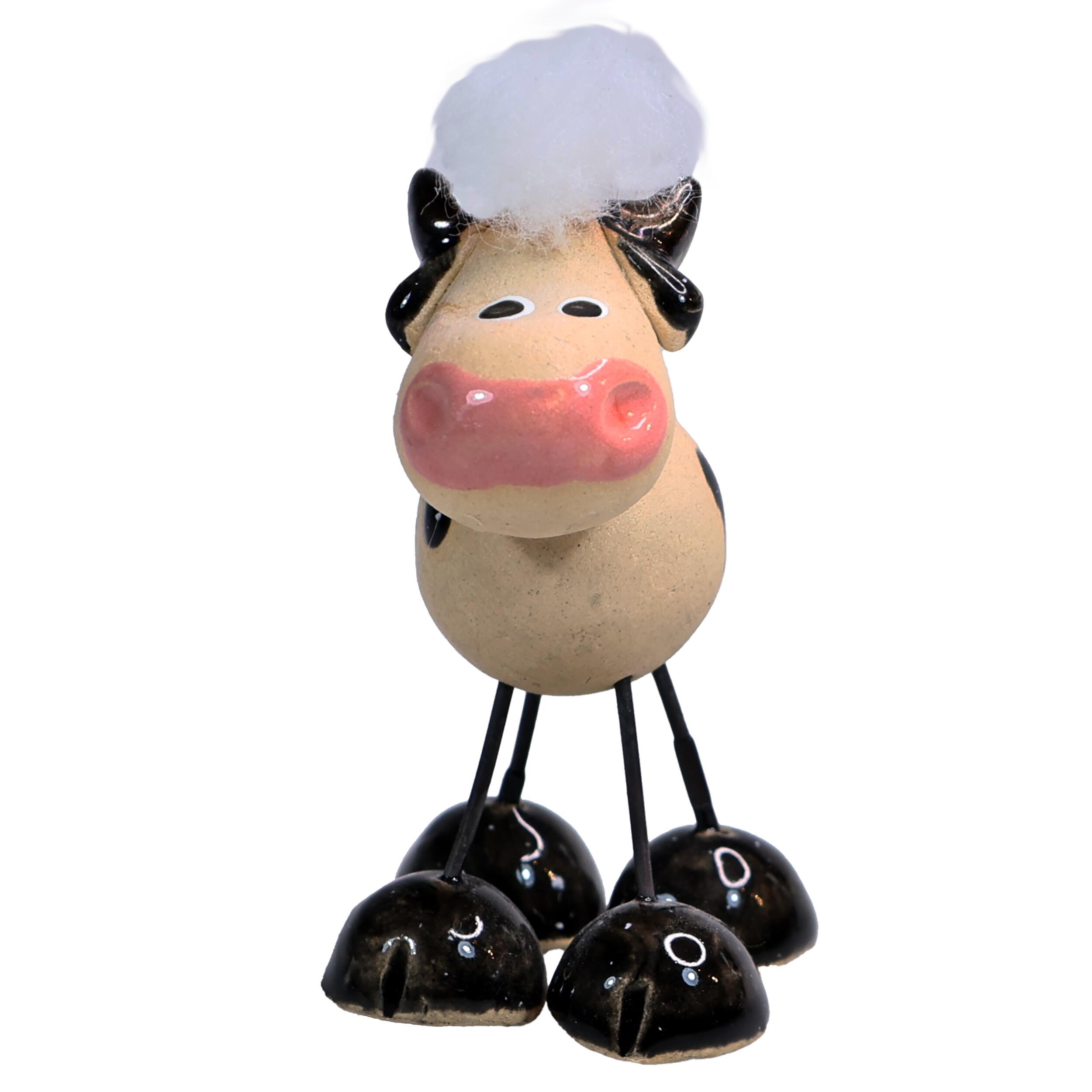 Quirky Handmade Ceramic Mini Cows with Wire Legs