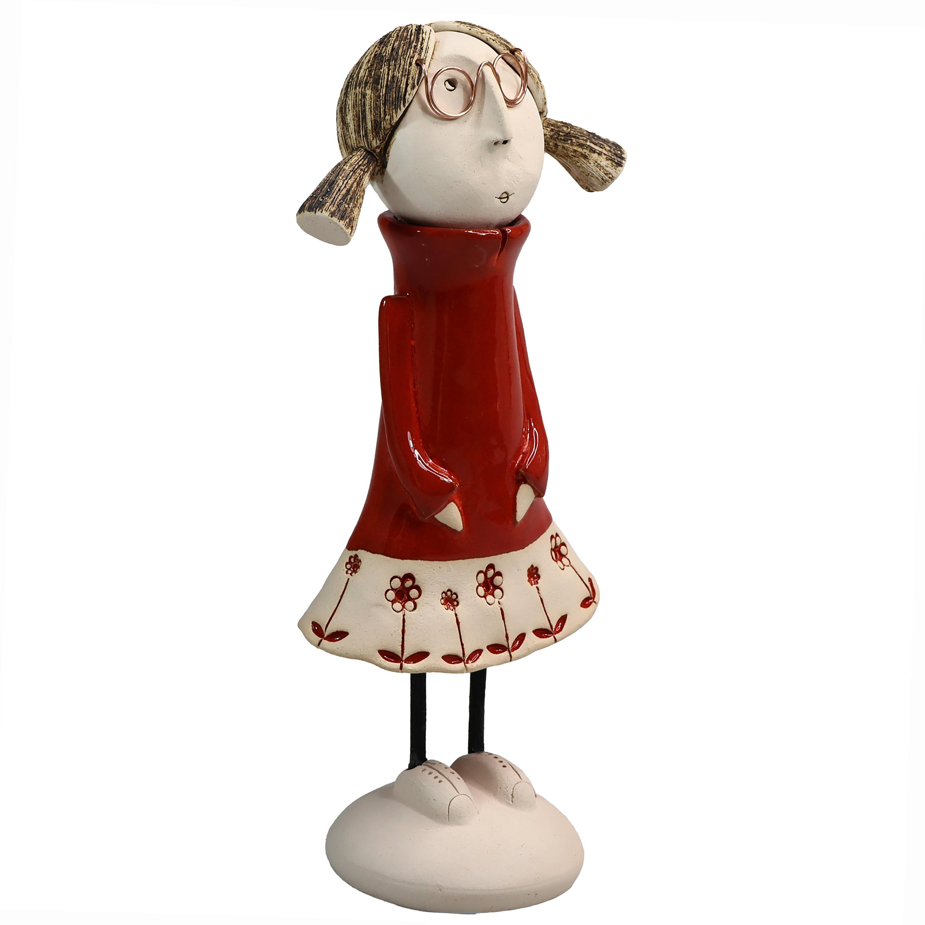 Handmade Ceramic Girl Figurine with Pigtails | Couples Home Décor Gift