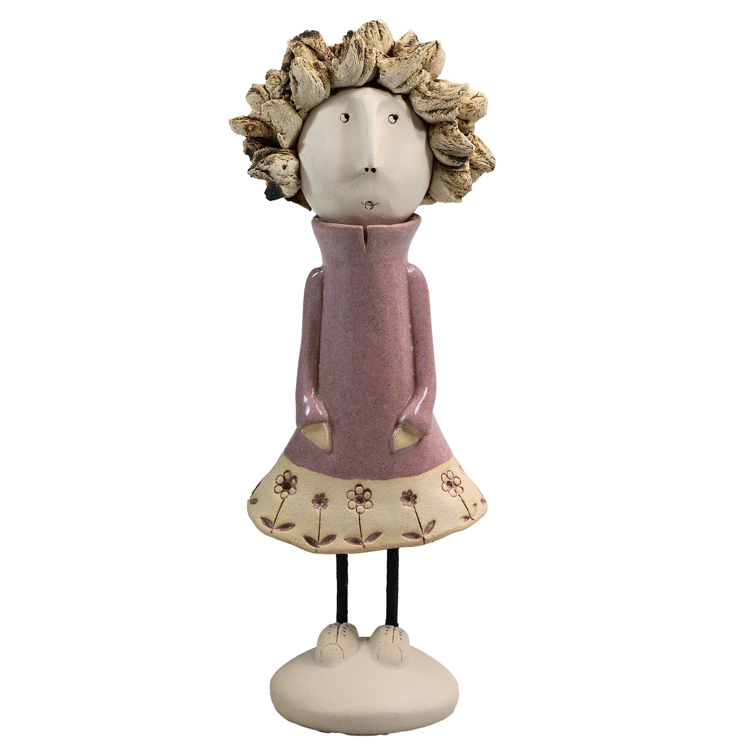 Handmade Ceramic Girl Figurine with Spiky Hair | Couples Home Décor Gift