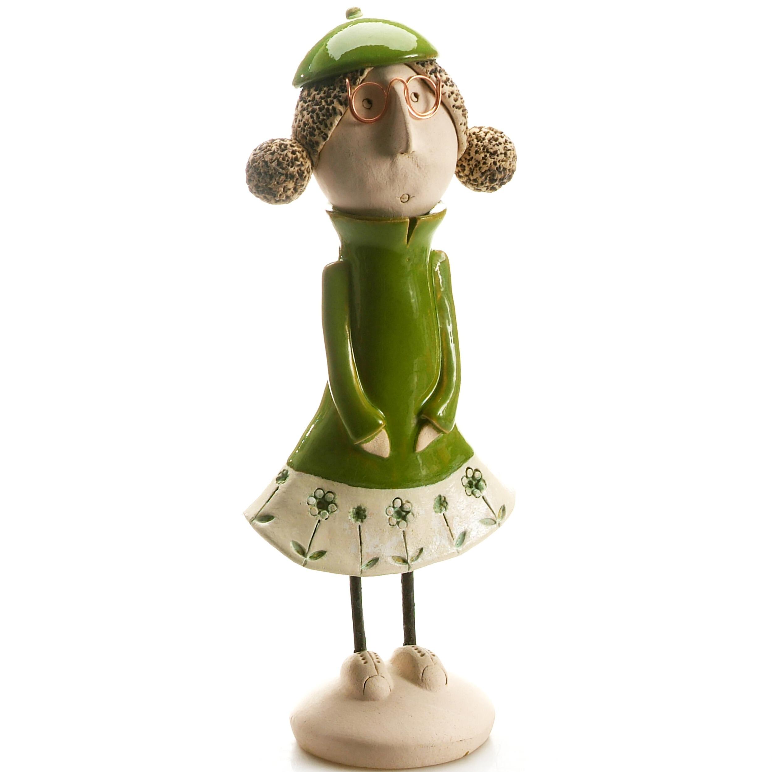 Handmade Ceramic Girl Figurine with Rounded Bunches | Home Décor Gift