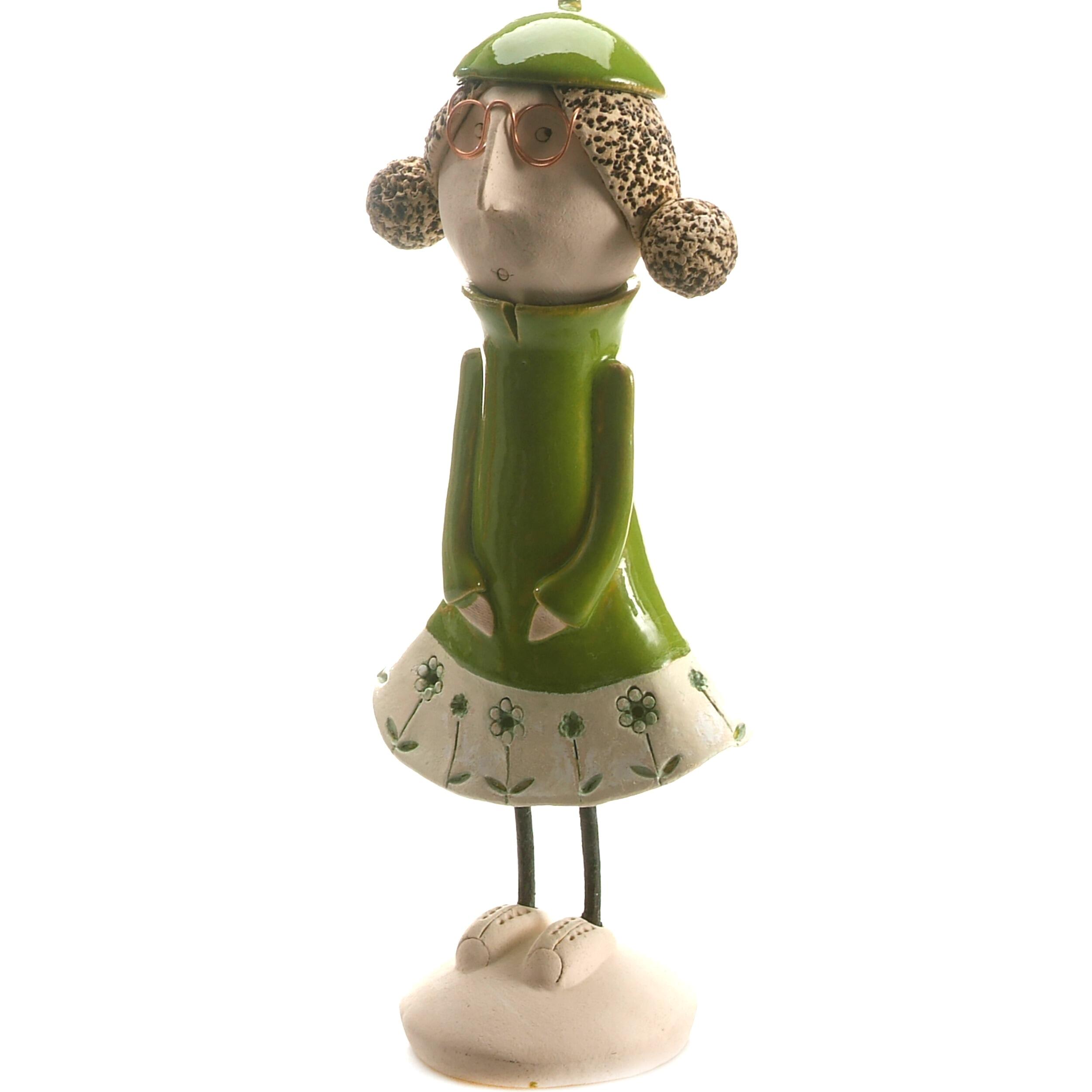 Handmade Ceramic Girl Figurine with Rounded Bunches | Home Décor Gift