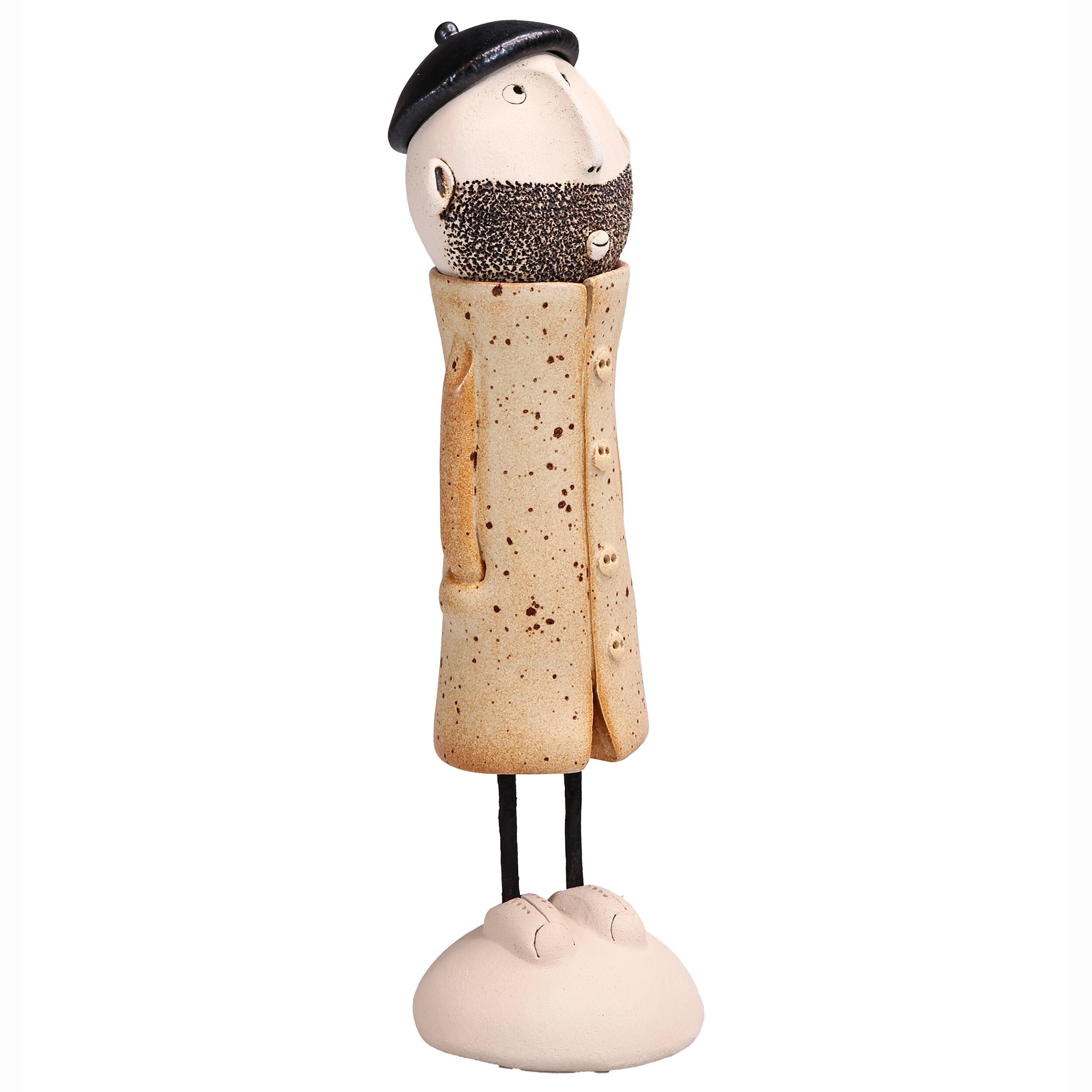 Handmade Ceramic Bearded Man Figurine in Great Coat | Couples Home Décor Gift