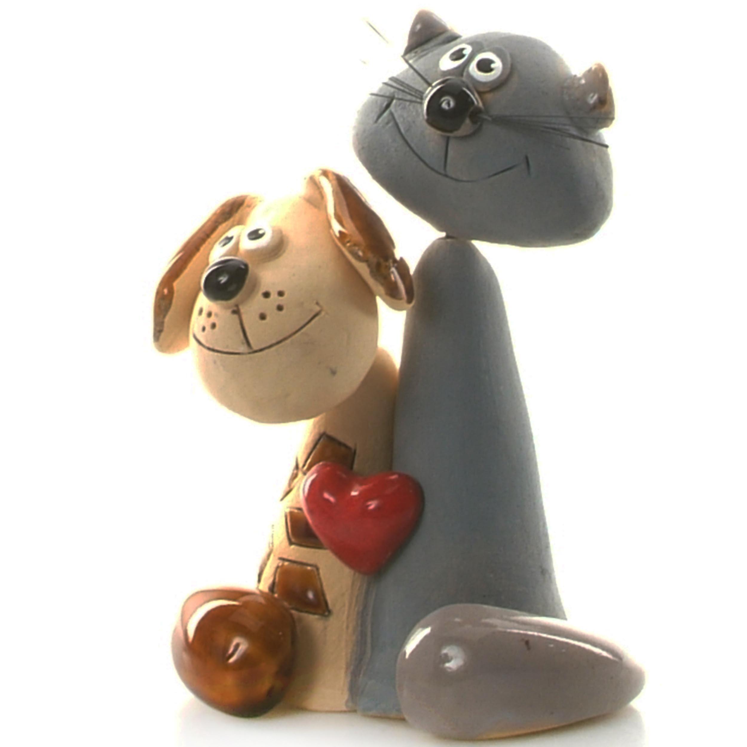Magical Cat and Dog Pair with Red Heart | Handmade Gift