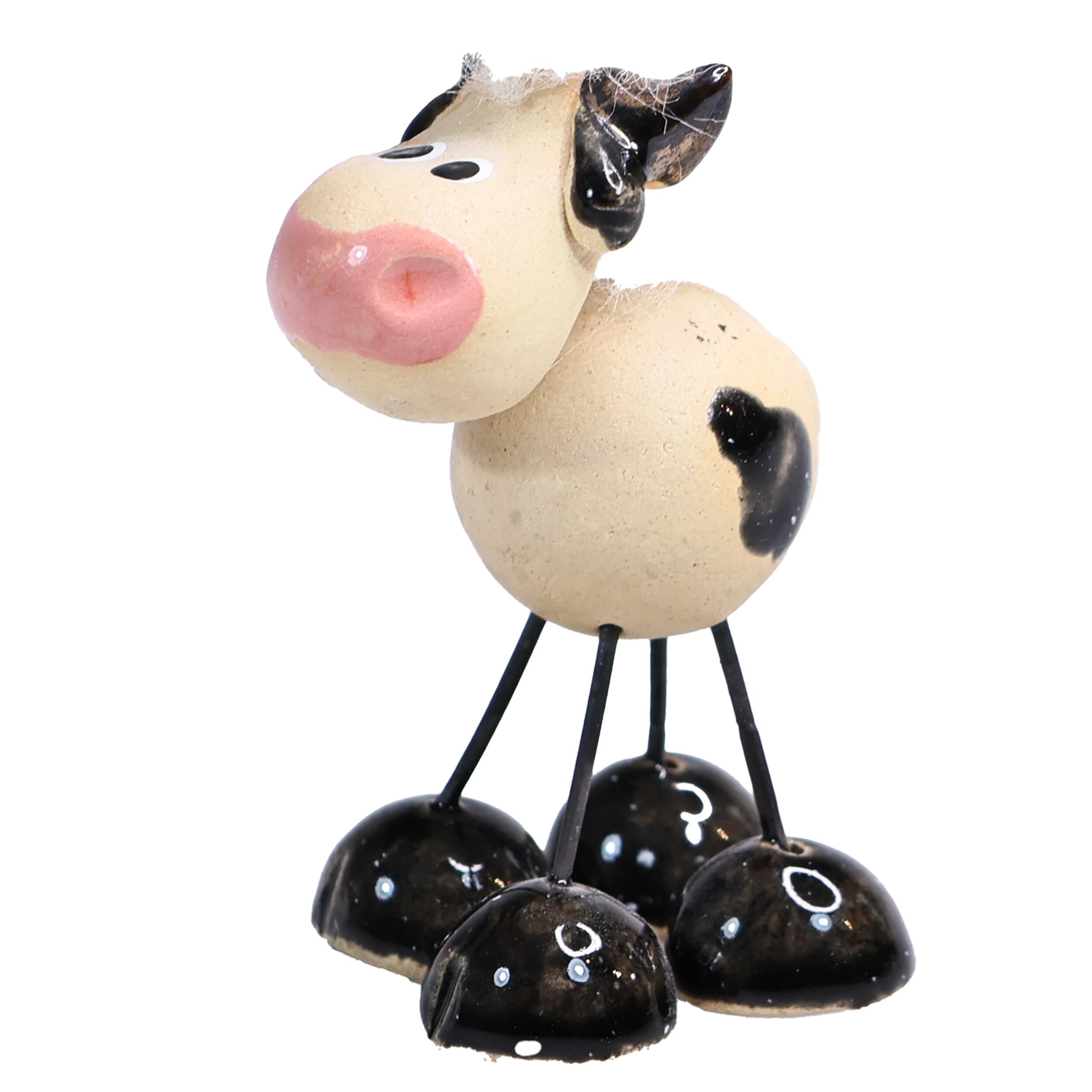 Quirky Handmade Ceramic Mini Cows with Wire Legs