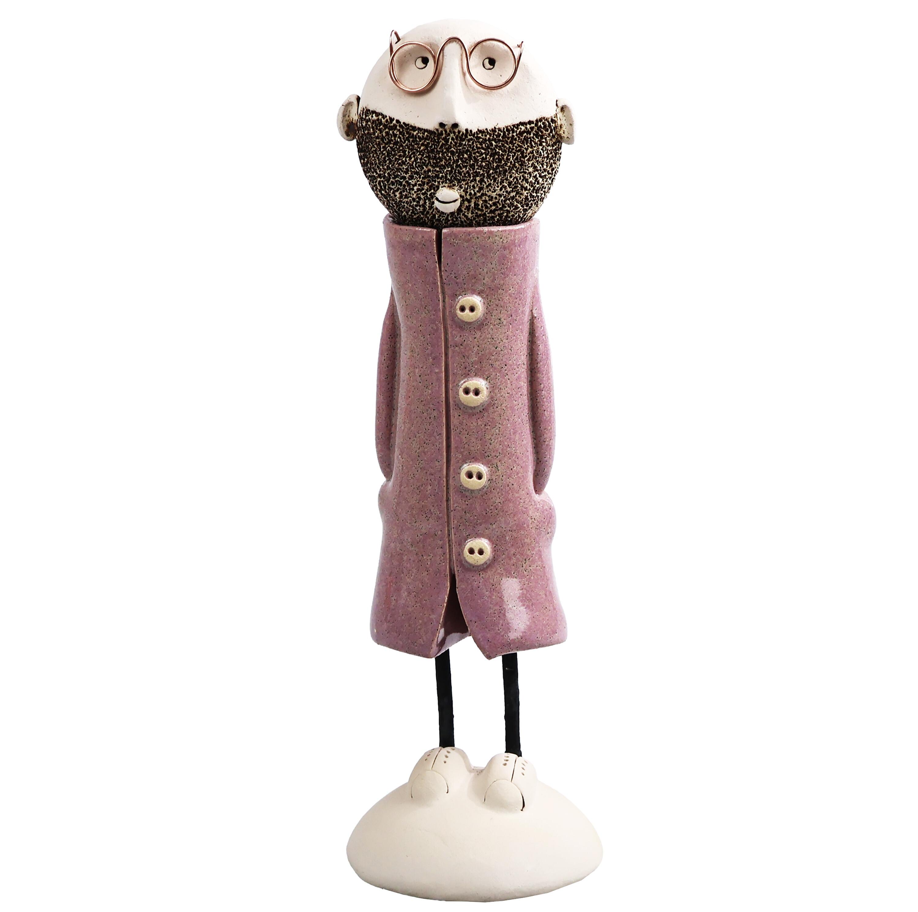 BALDMAN☯️ Handmade Bald Man Figurine with Glasses & Beard in Great Coat