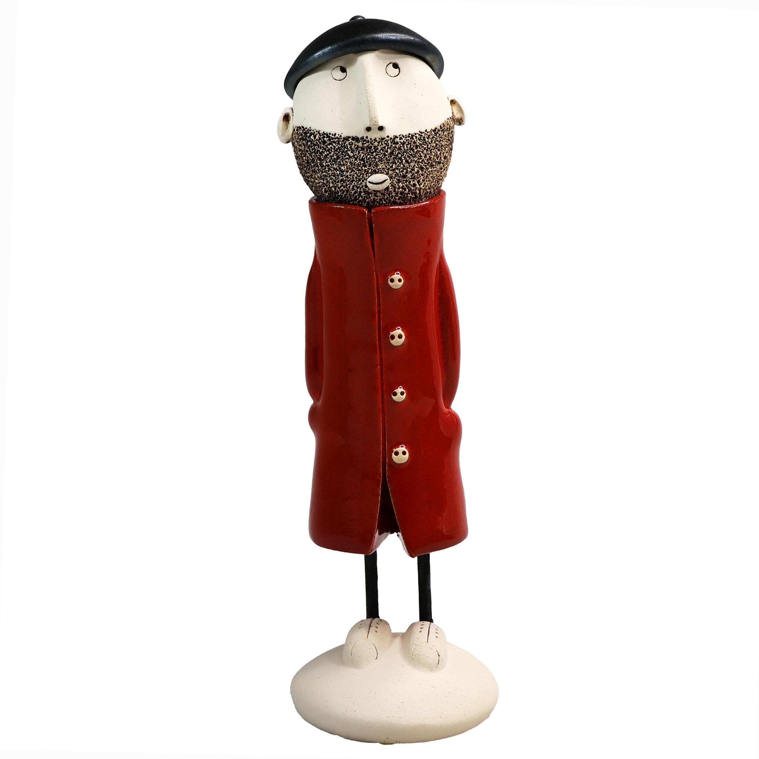 Handmade Ceramic Bearded Man Figurine in Great Coat | Couples Home Décor Gift