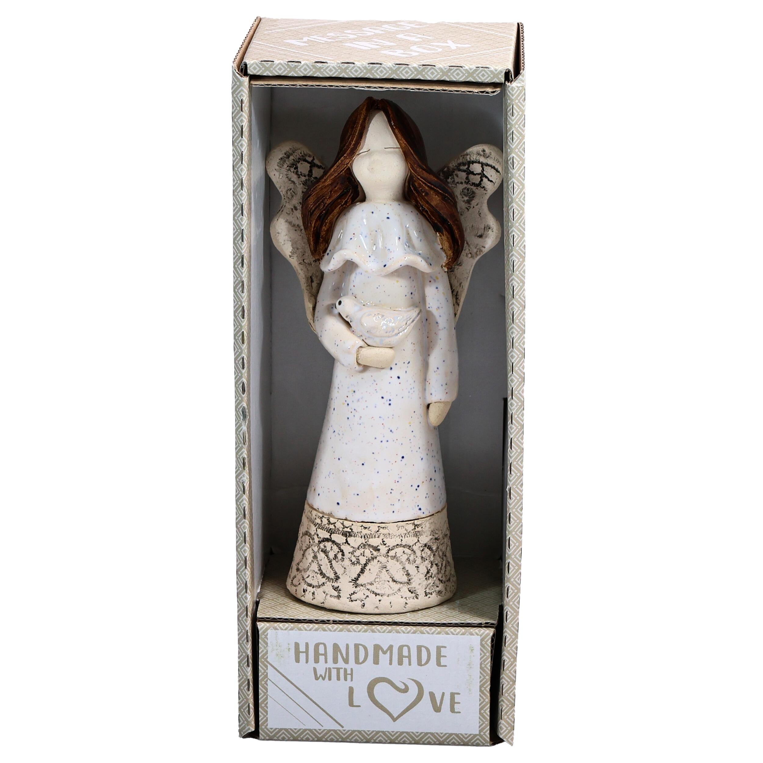 Handmade Ceramic Angel of Healing with White Dove | Healing Keepsake