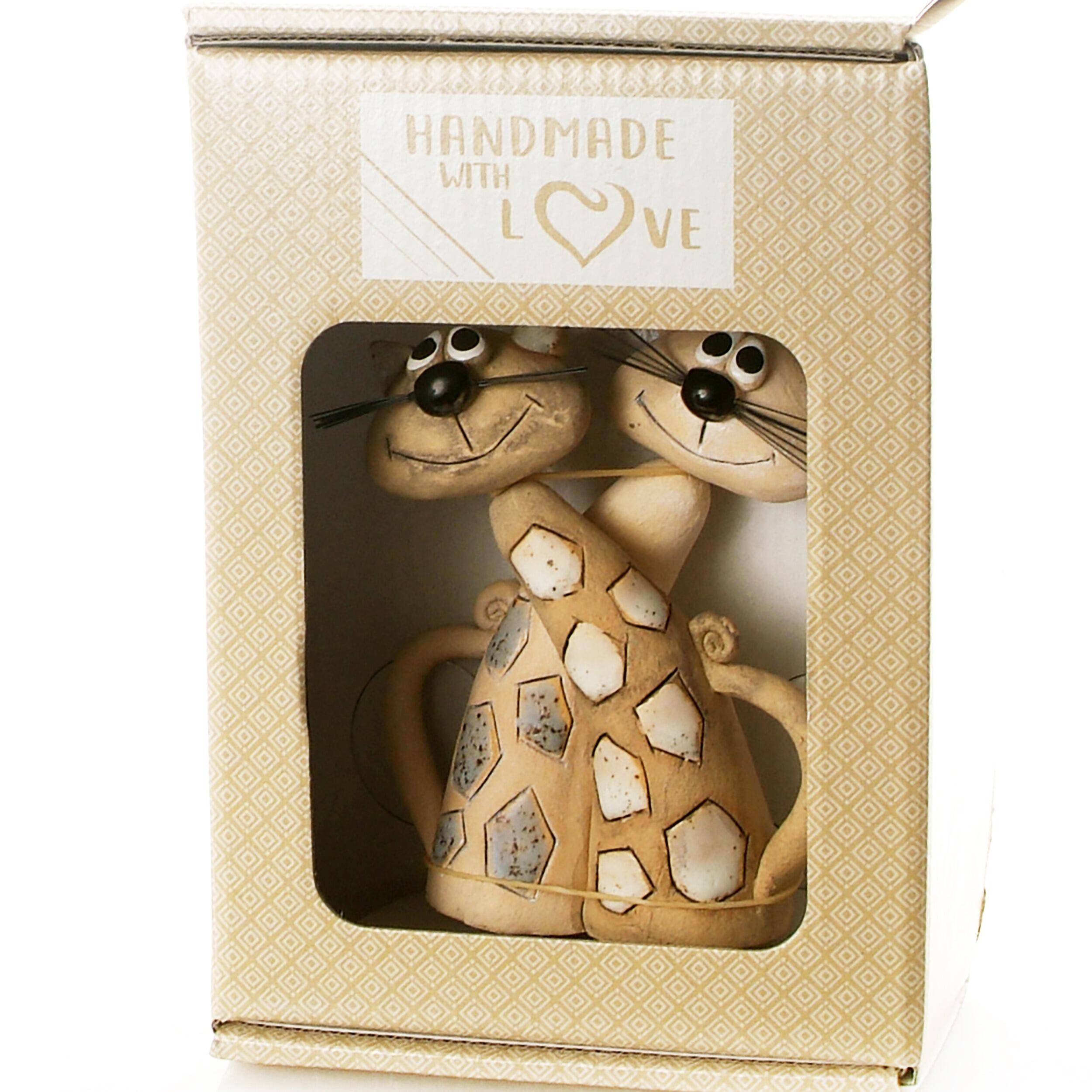 Magical Pair of Tabby Cats Ceramic Figurine | Handmade Gift