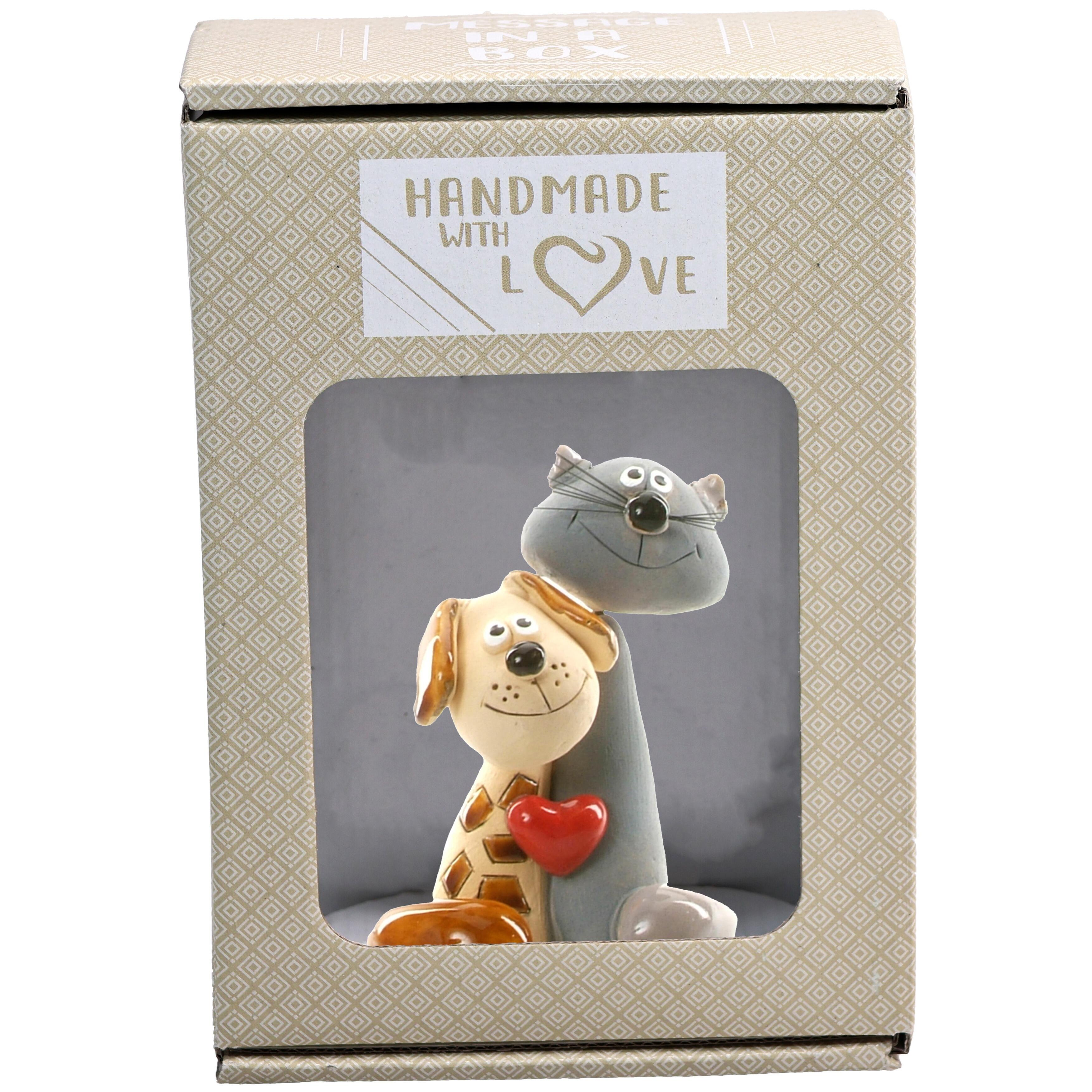 Magical Cat and Dog Pair with Red Heart | Handmade Gift
