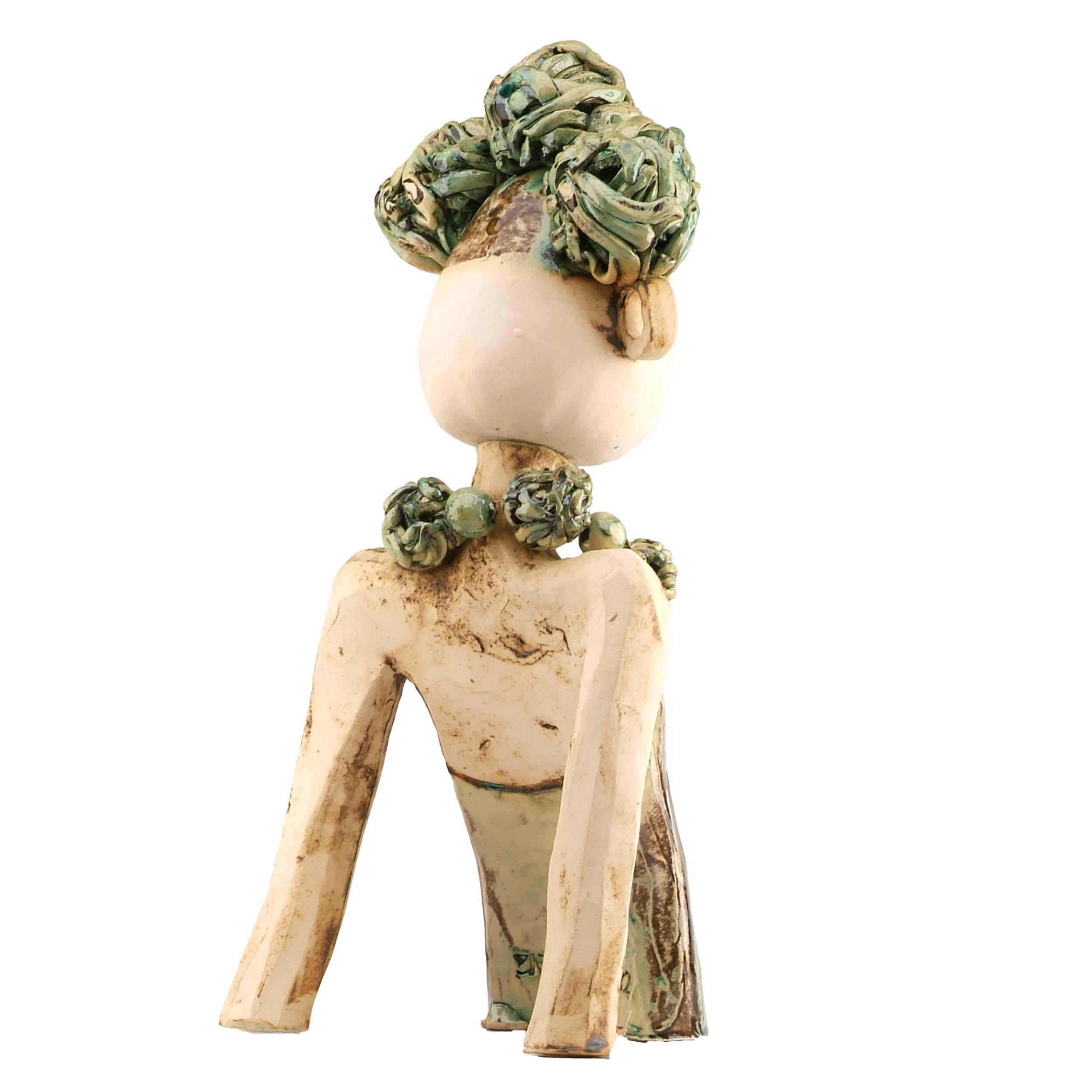Exotic Lady in Green Handmade Ceramic Large Statue