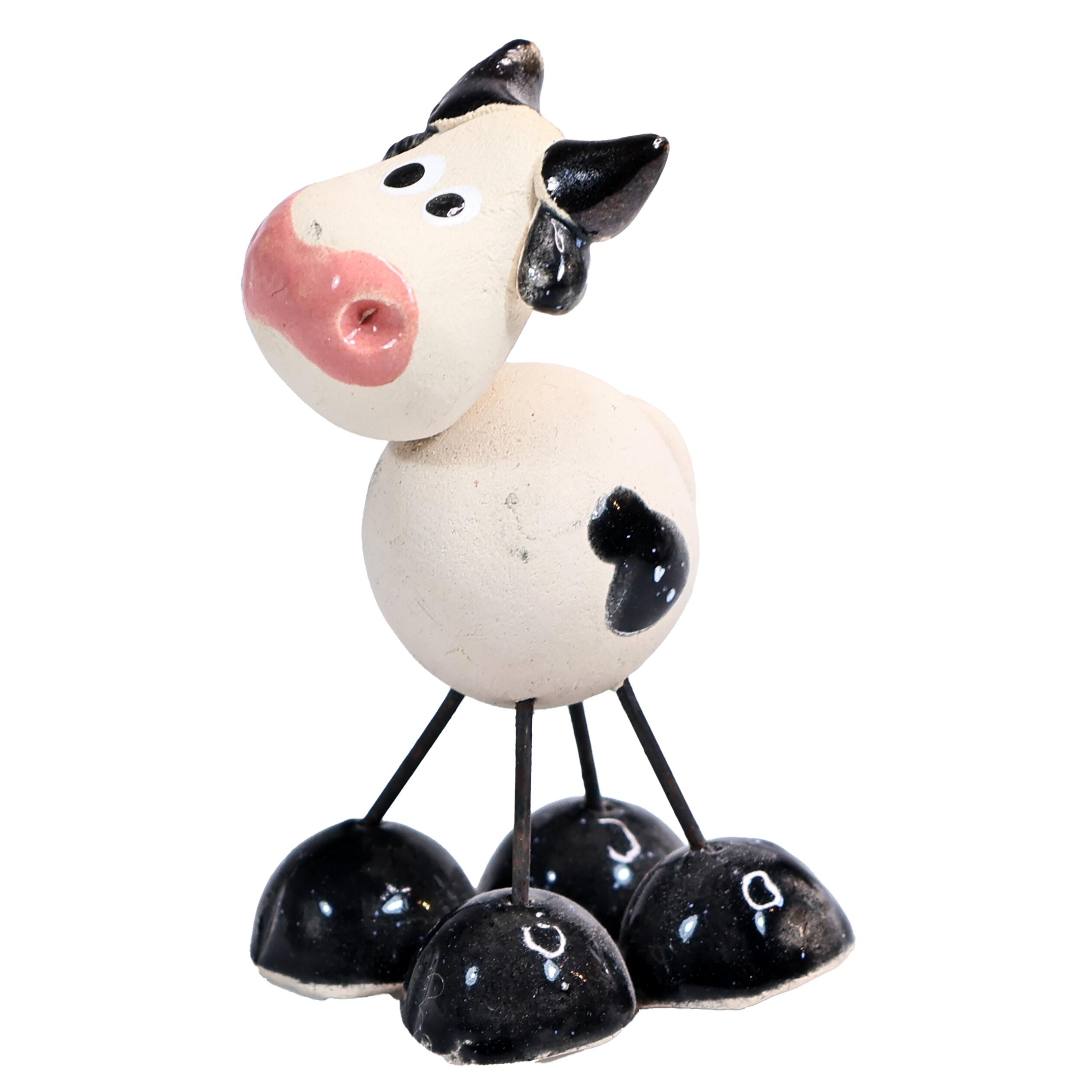 Quirky Handmade Ceramic Mini Cows with Wire Legs