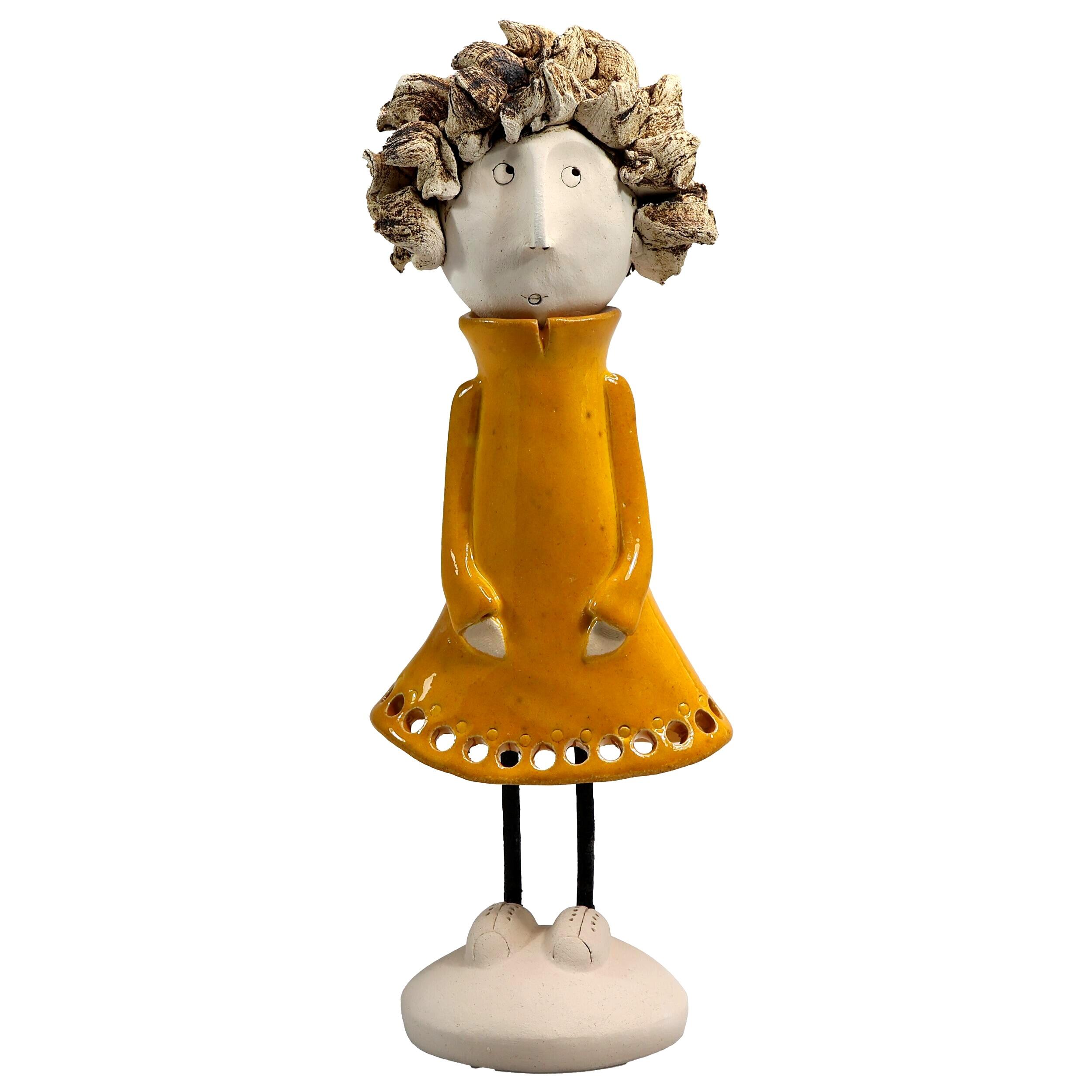 Handmade Ceramic Girl Figurine with Spiky Hair | Couples Home Décor Gift