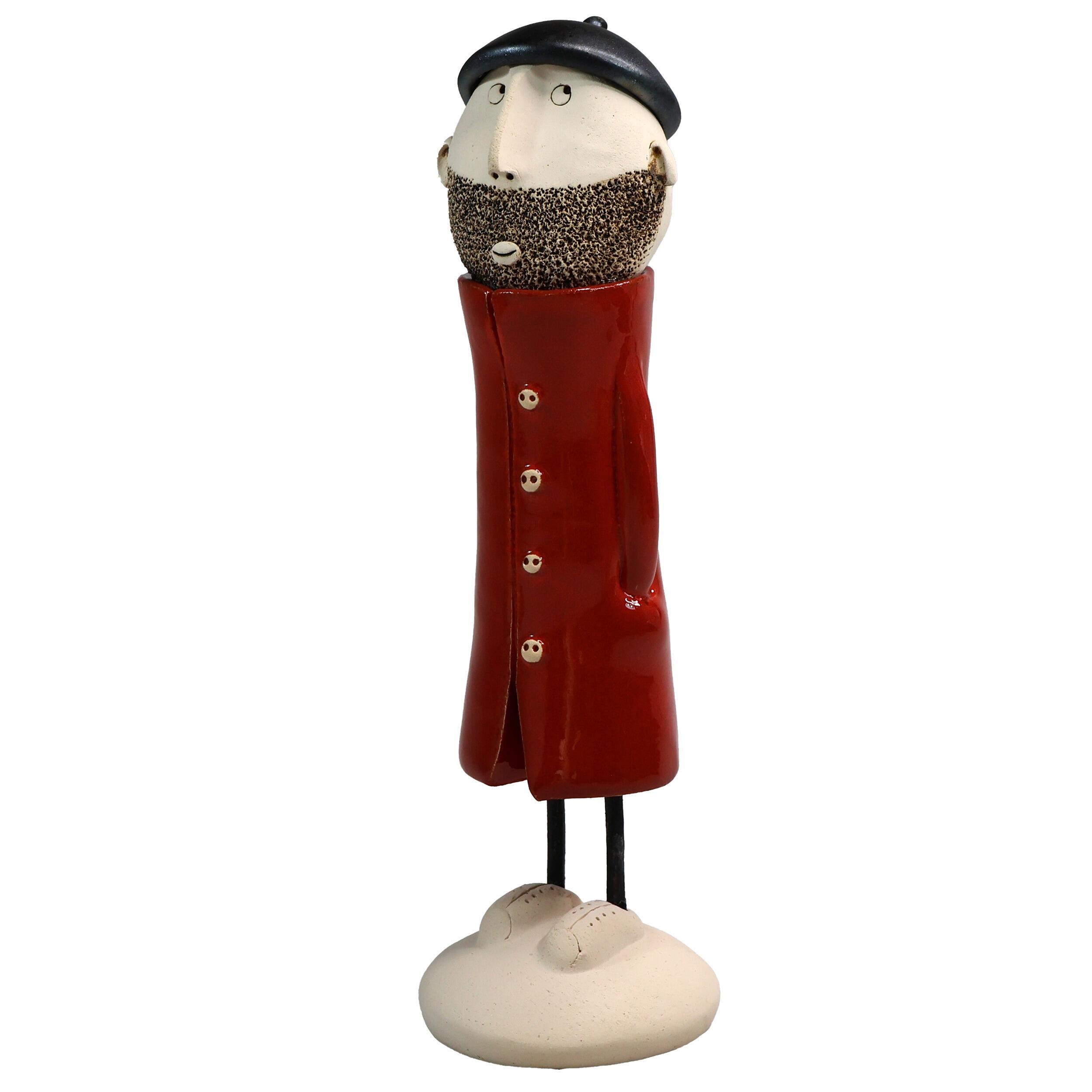 Handmade Ceramic Bearded Man Figurine in Great Coat | Couples Home Décor Gift