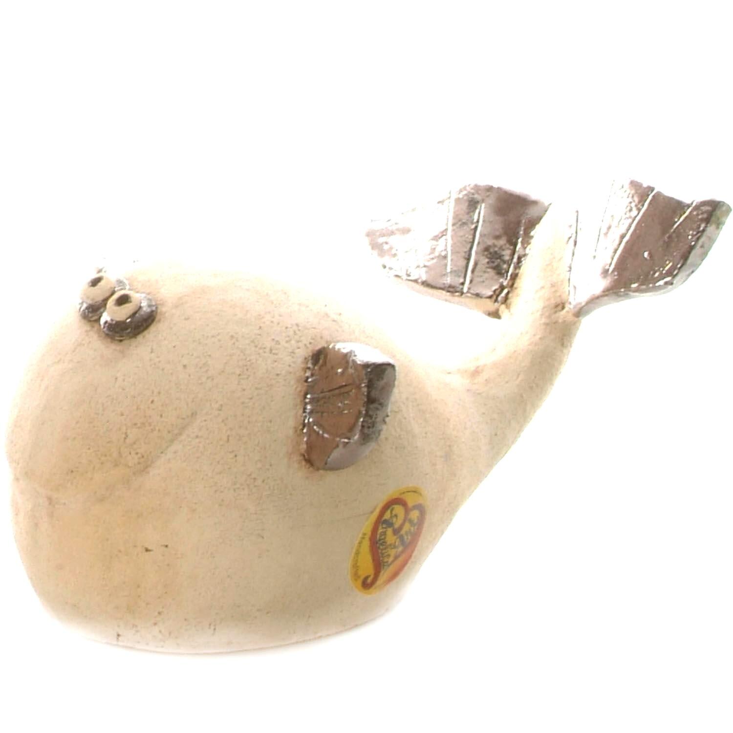 Ceramic Smiling Whale | Quirky Whale Ornament | Mini Coastal Decor | Cute Nautical Pottery Gift