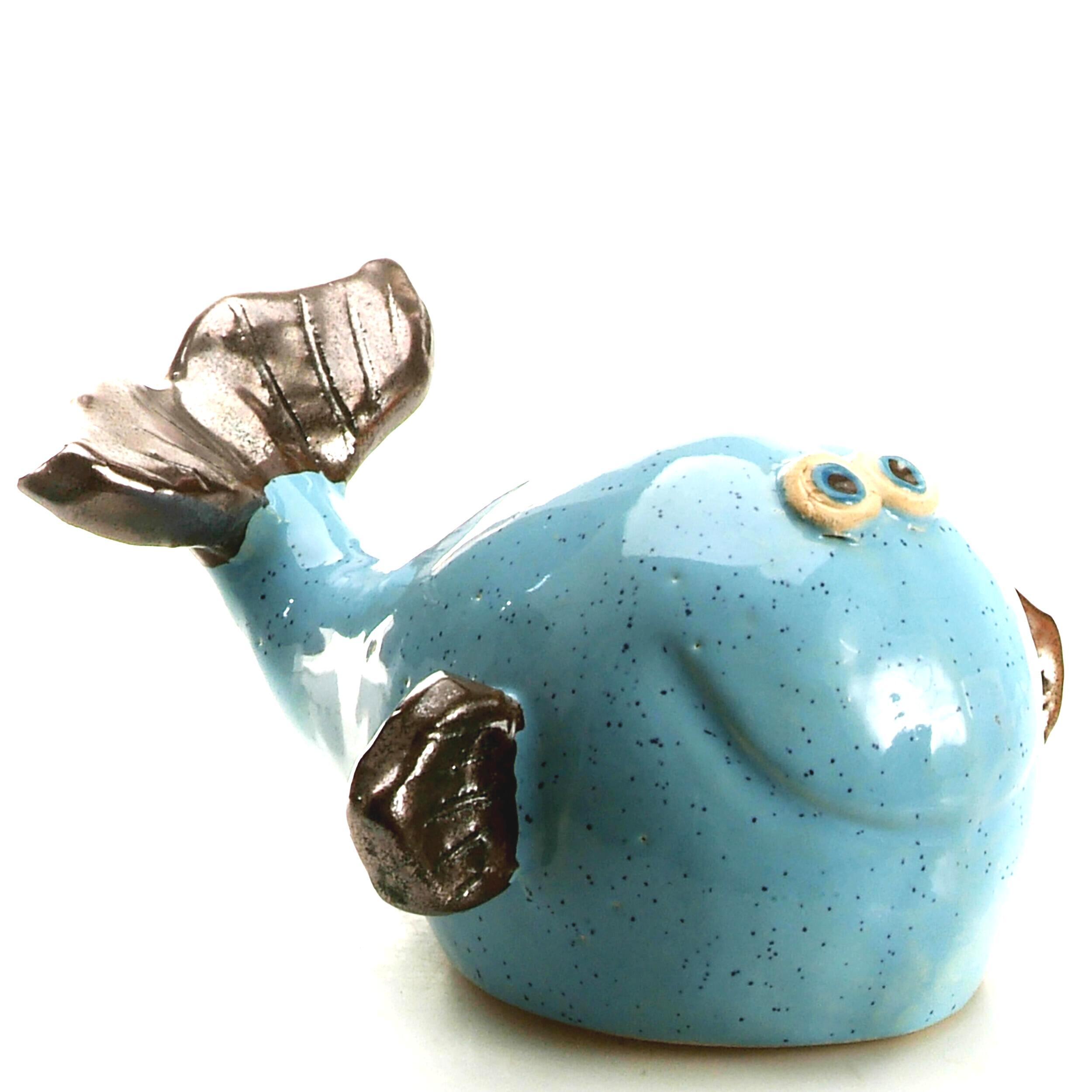 Ceramic Smiling Whale | Quirky Whale Ornament | Mini Coastal Decor | Cute Nautical Pottery Gift