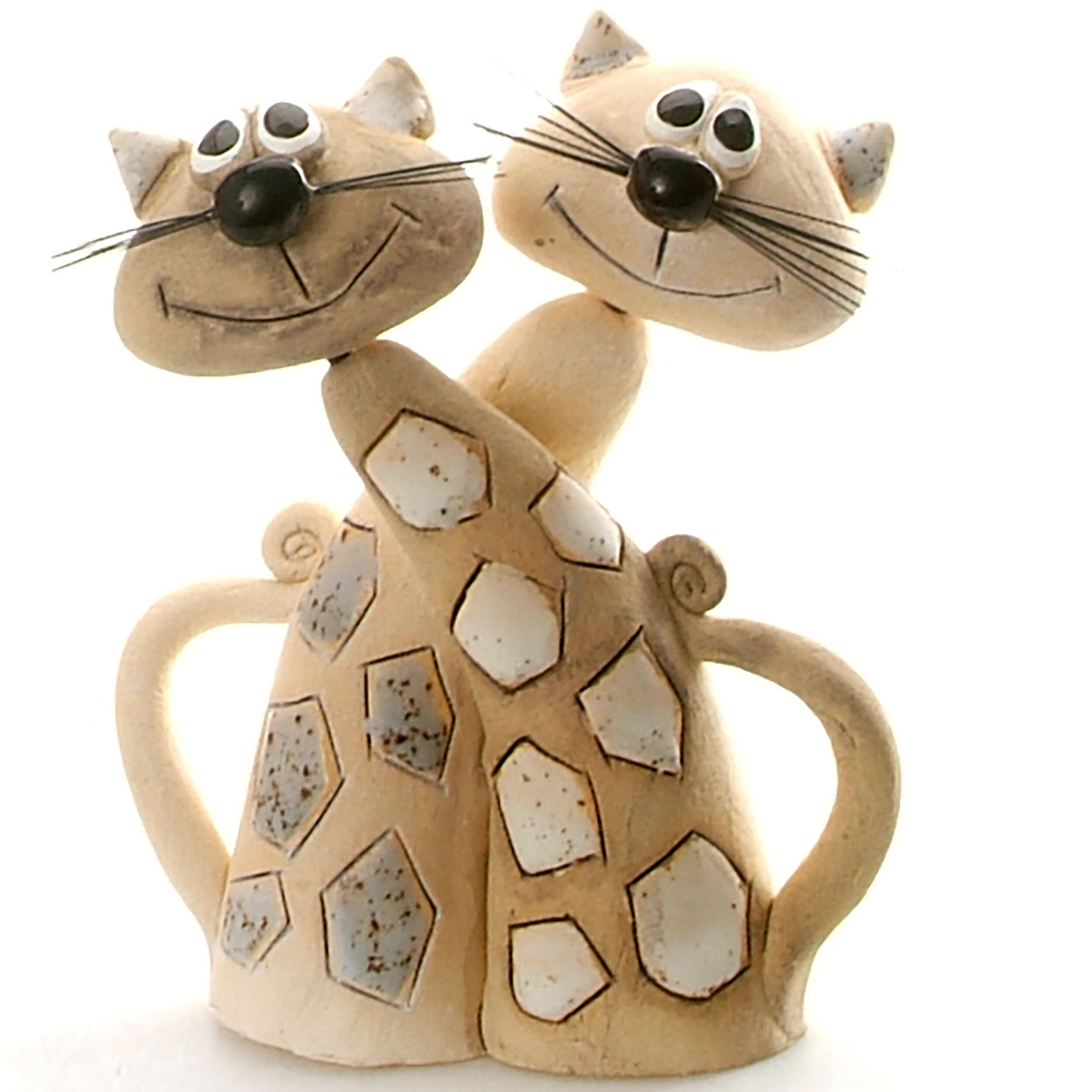 Magical Pair of Tabby Cats Ceramic Figurine | Handmade Gift