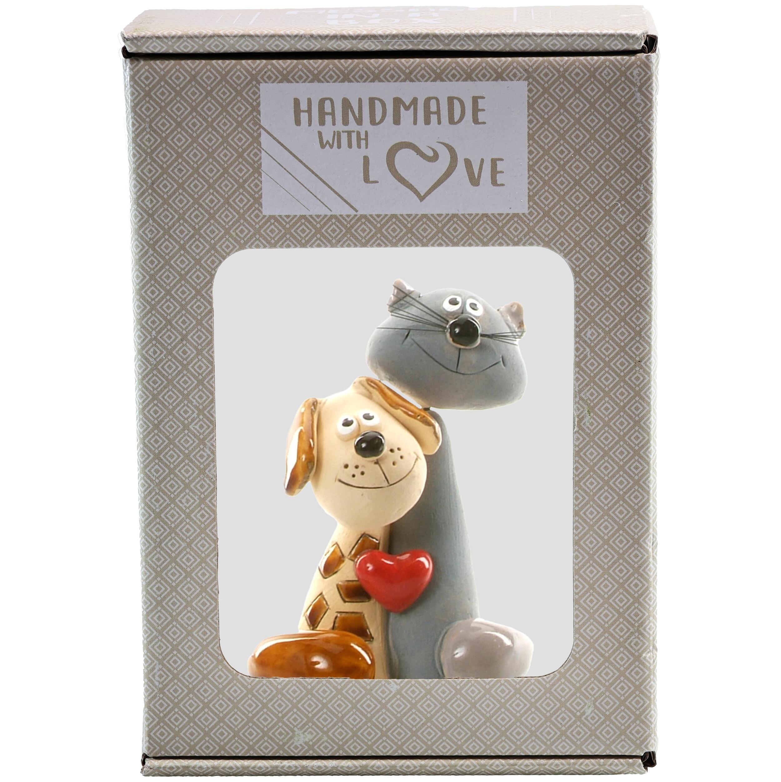 Magical Cat and Dog Pair with Red Heart | Handmade Gift
