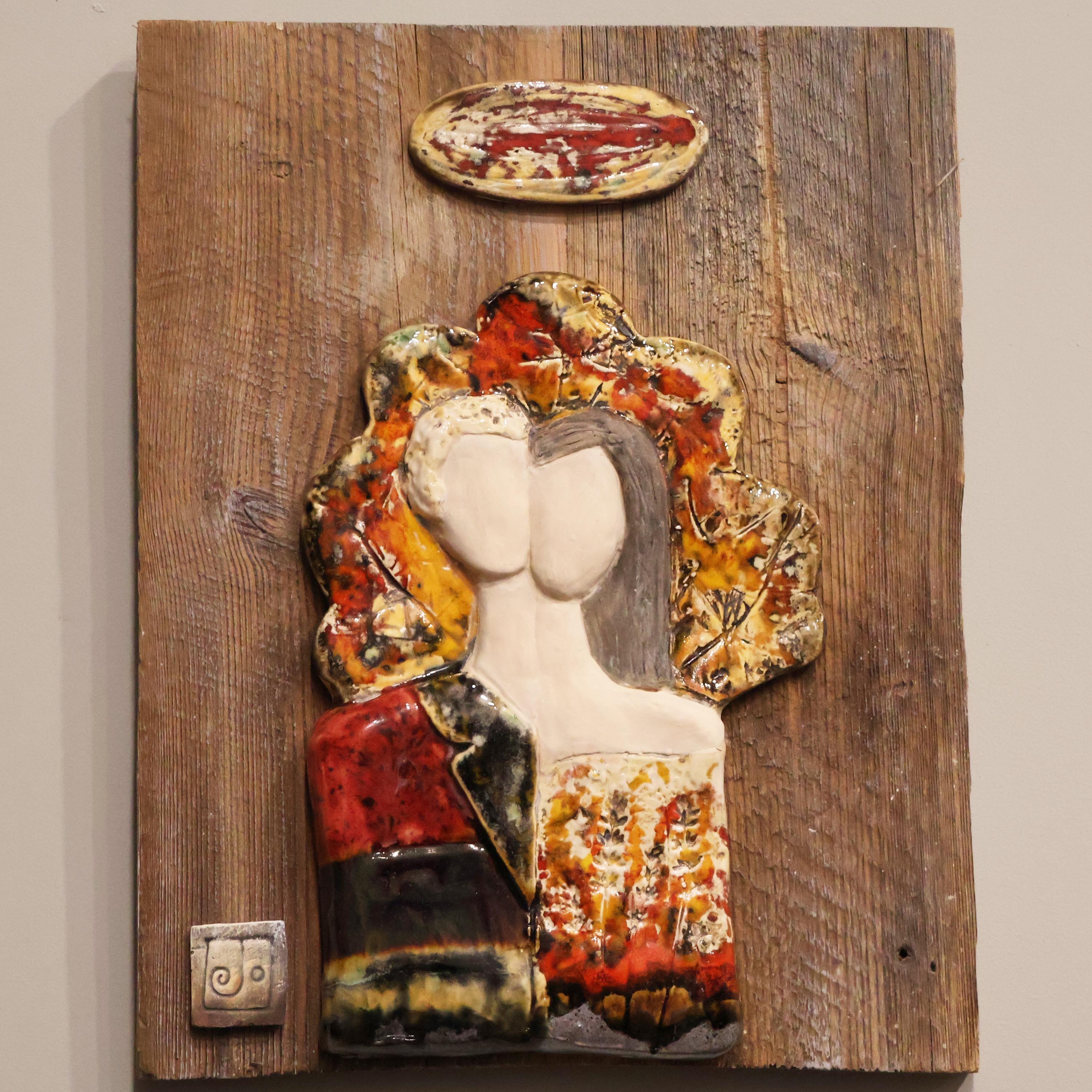 Sculpture on Wood Faceless Couple under the Tree | Wall Decoration