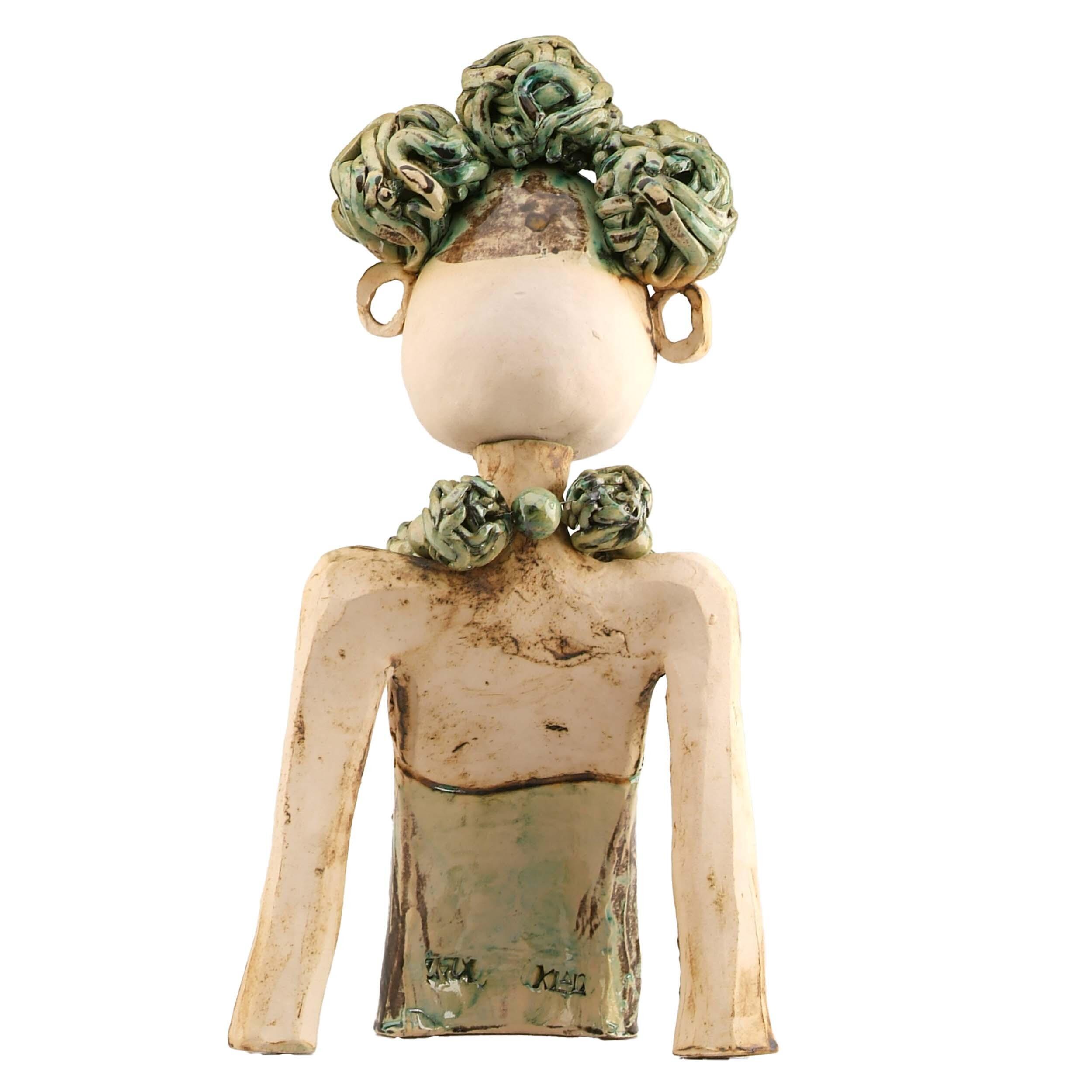 Exotic Lady in Green Handmade Ceramic Large Statue