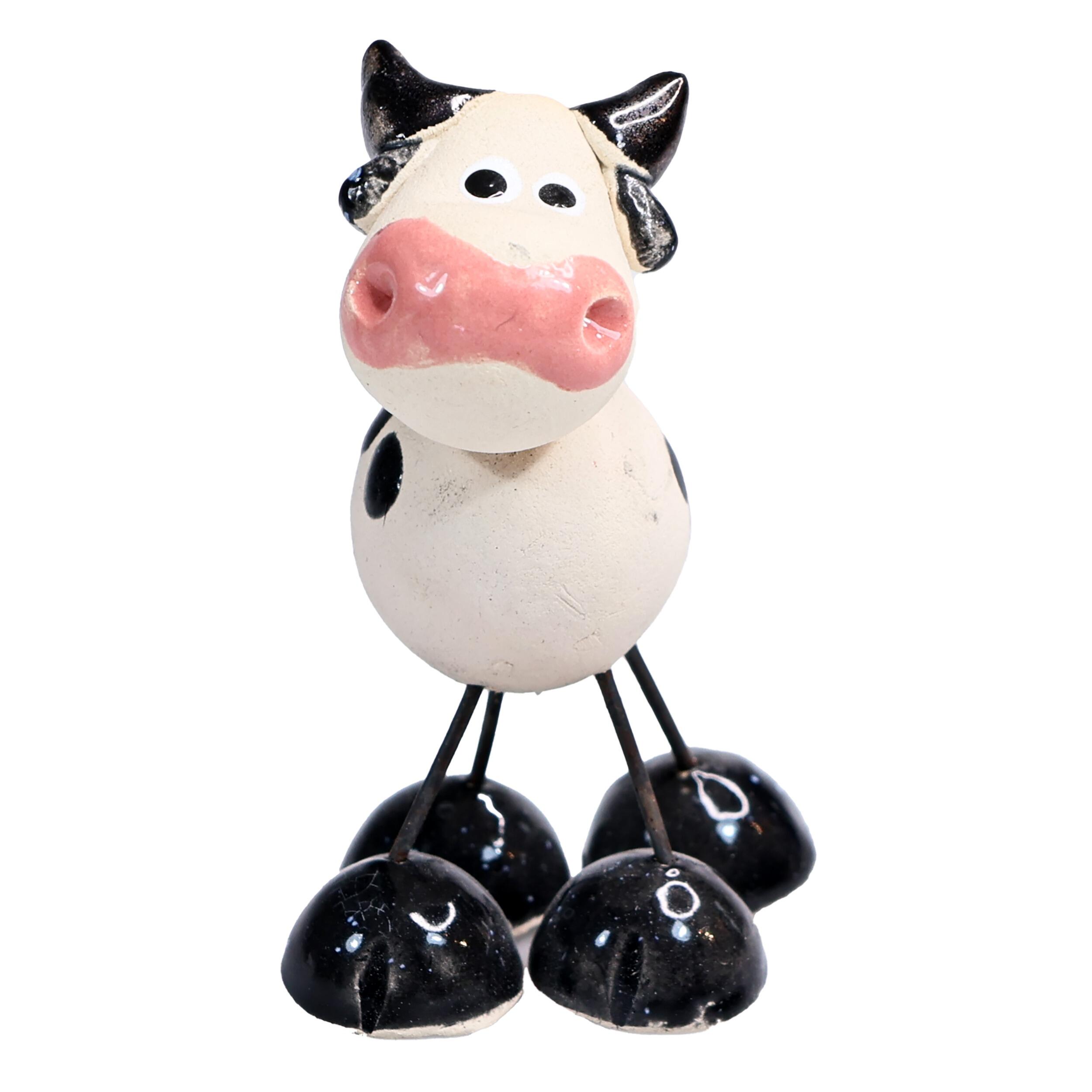 Quirky Handmade Ceramic Mini Cows with Wire Legs