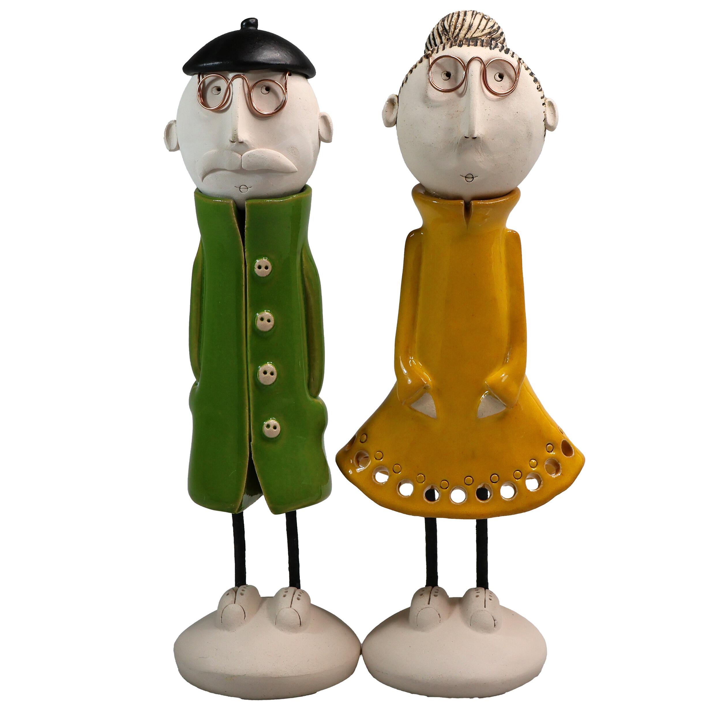 Best Friends Mature Couple Statues | Green & Yellow