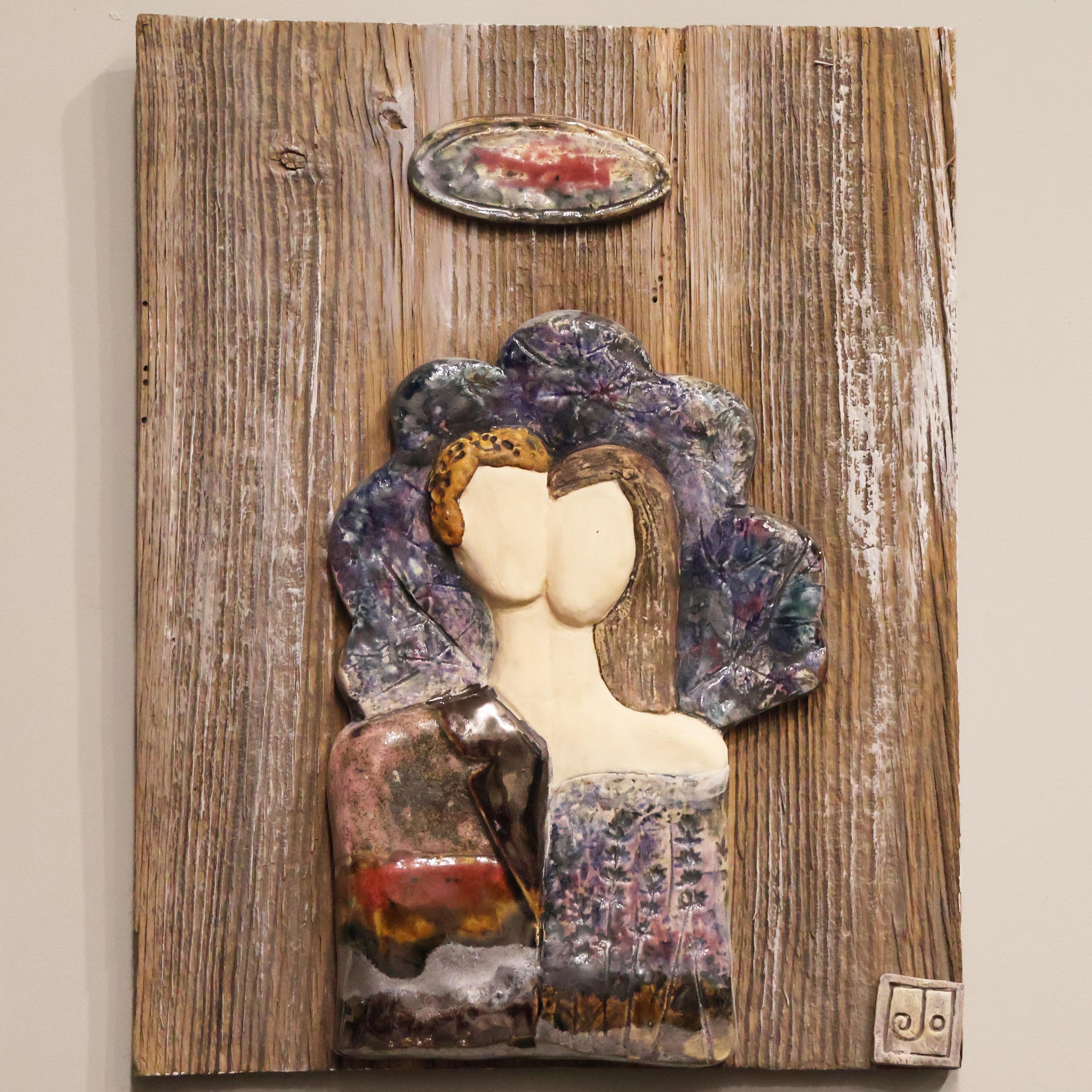 Sculpture on Wood Faceless Couple under the Tree | Wall Decoration