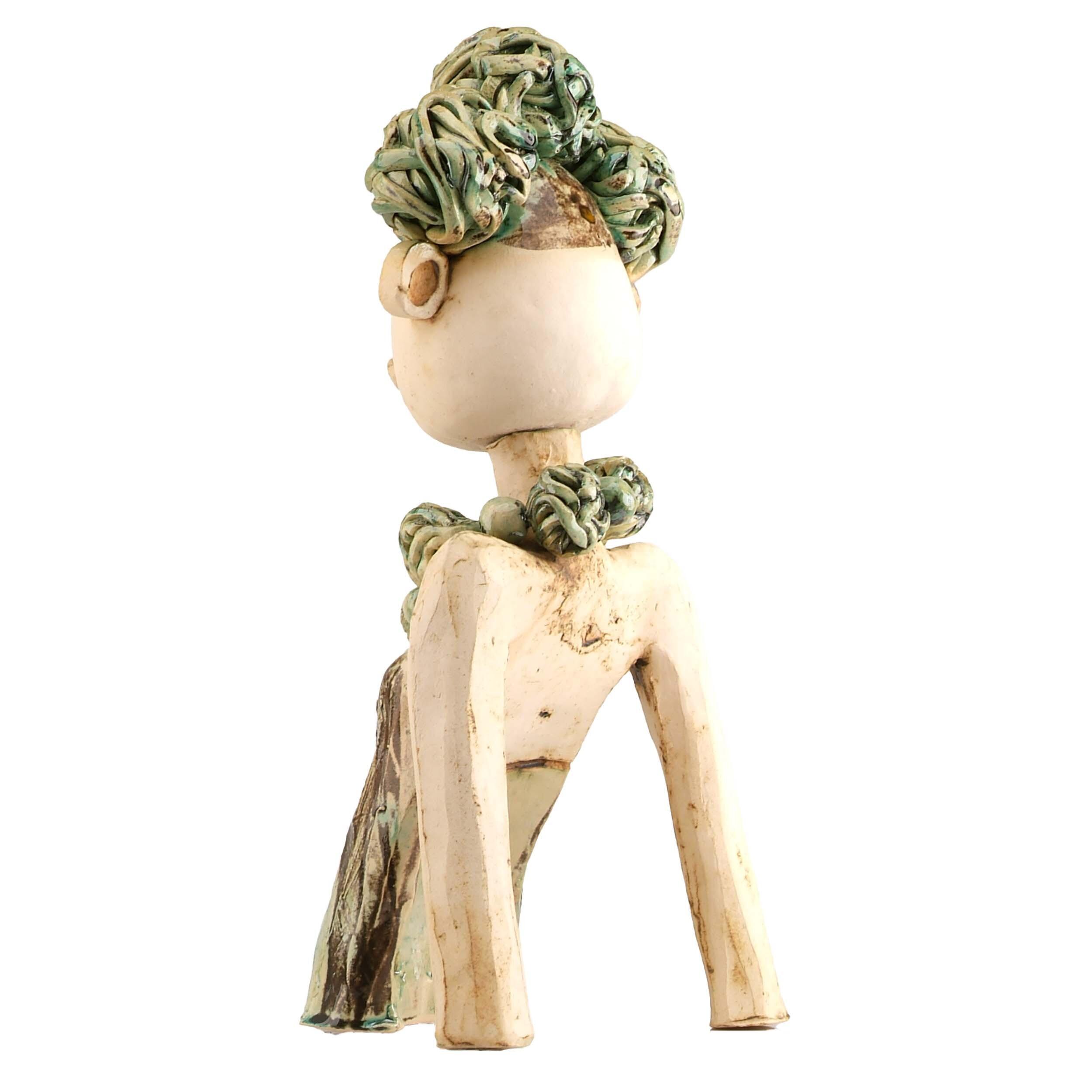 Exotic Lady in Green Handmade Ceramic Large Statue