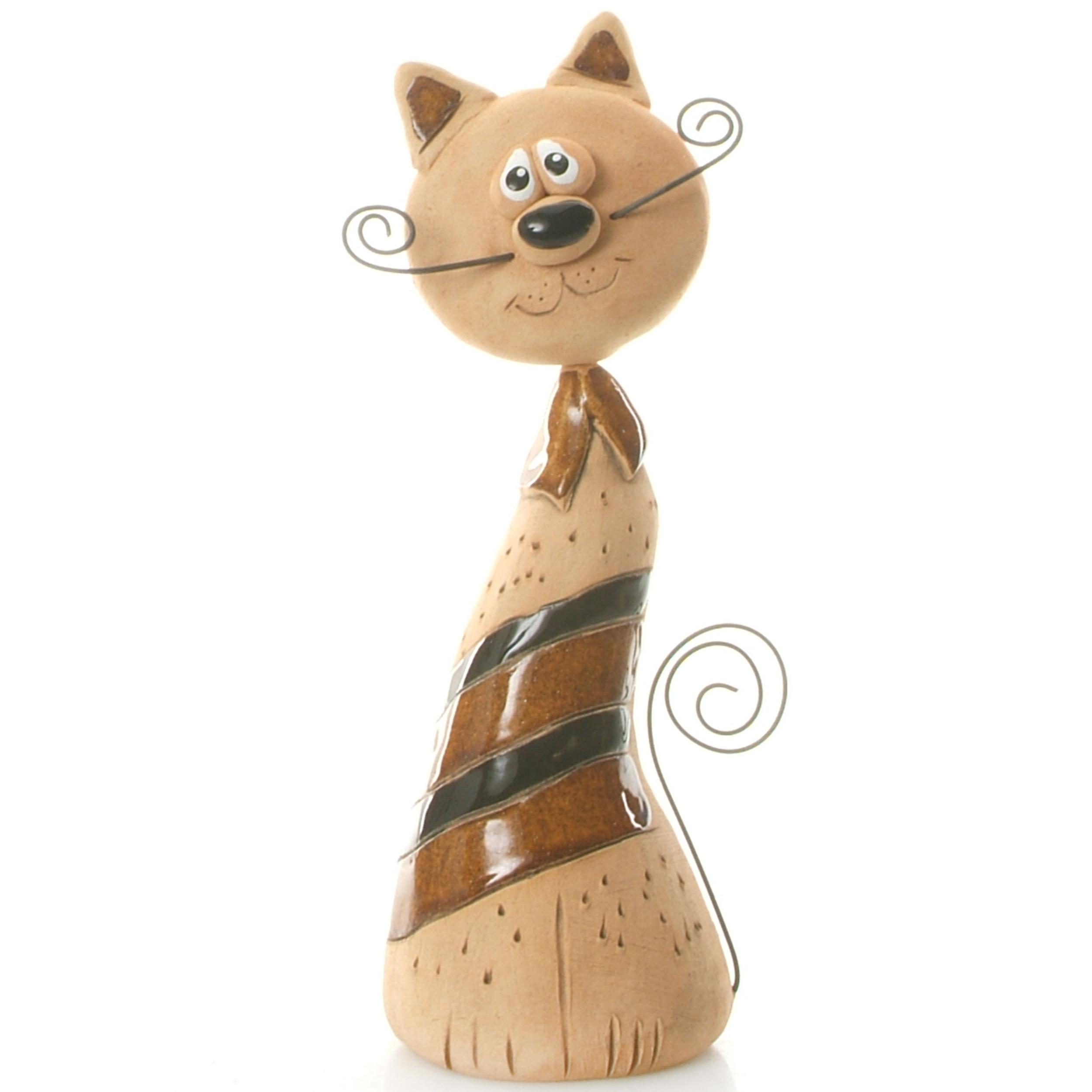 Ceramic Crazy Cat with Wire Whiskers and Tail