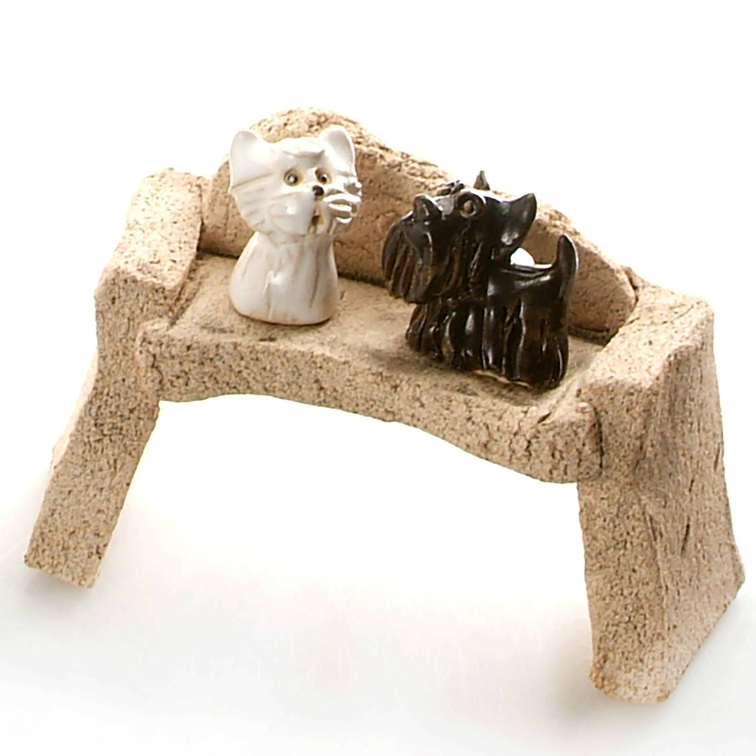 Westie and Scottie Dogs sitting on Bench Hand Sculptured Ceramic