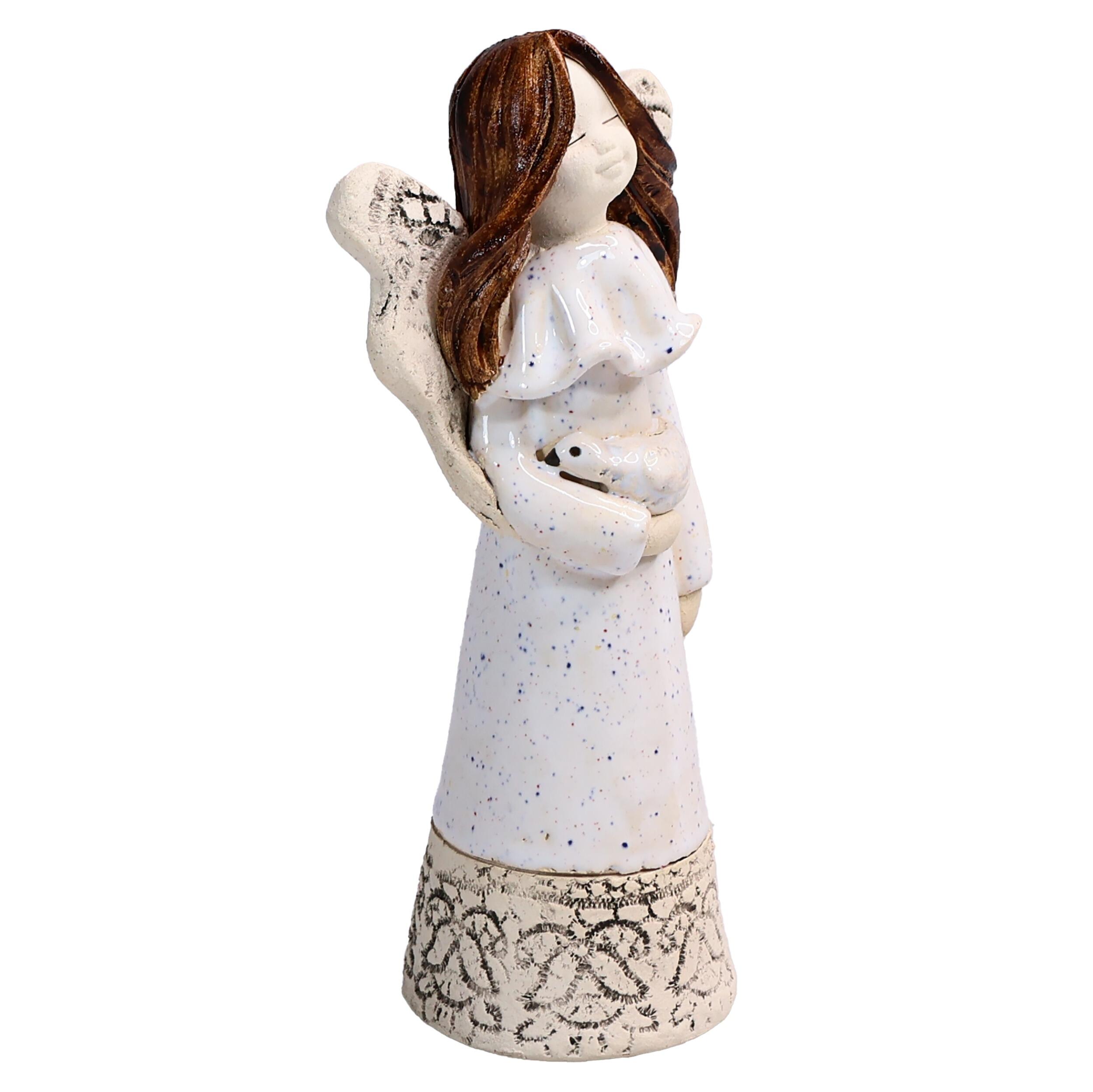 Handmade Ceramic Angel of Healing with White Dove | Healing Keepsake