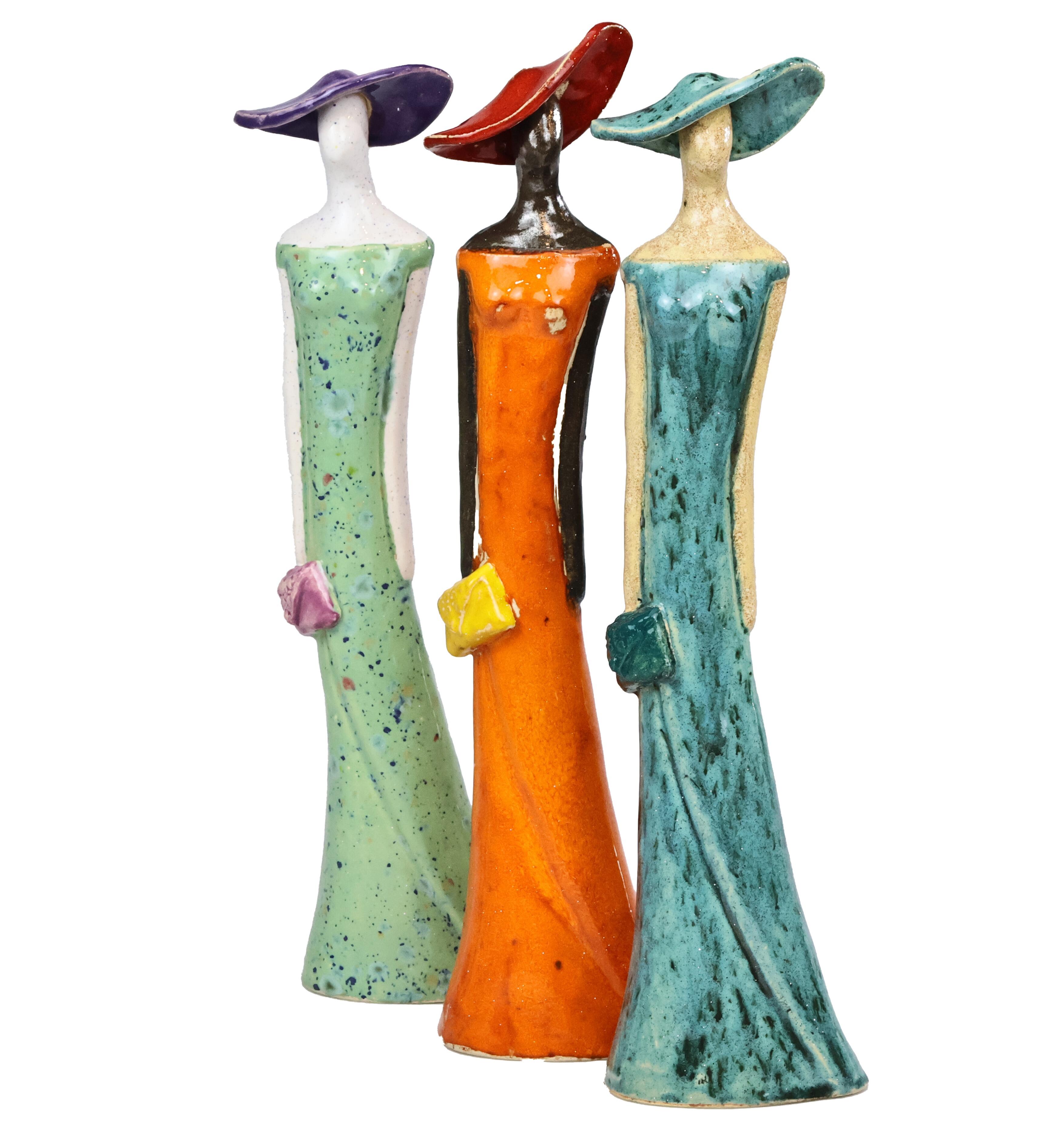 Handmade Ceramic Lady Figurine – Minimalist Woman Sculpture with Purse, Artisan Pottery Figure, Modern Home Decor