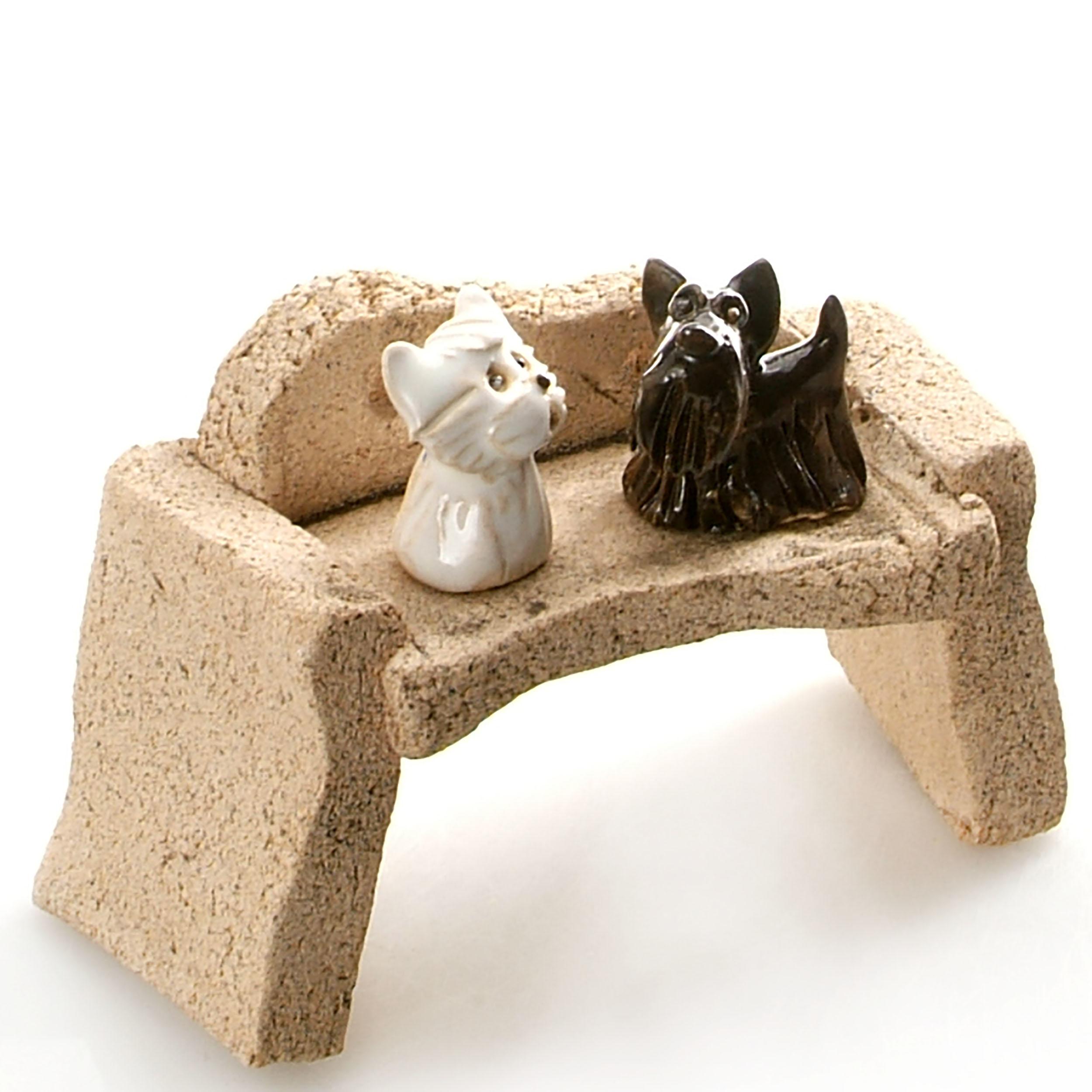Westie and Scottie Dogs sitting on Bench Hand Sculptured Ceramic