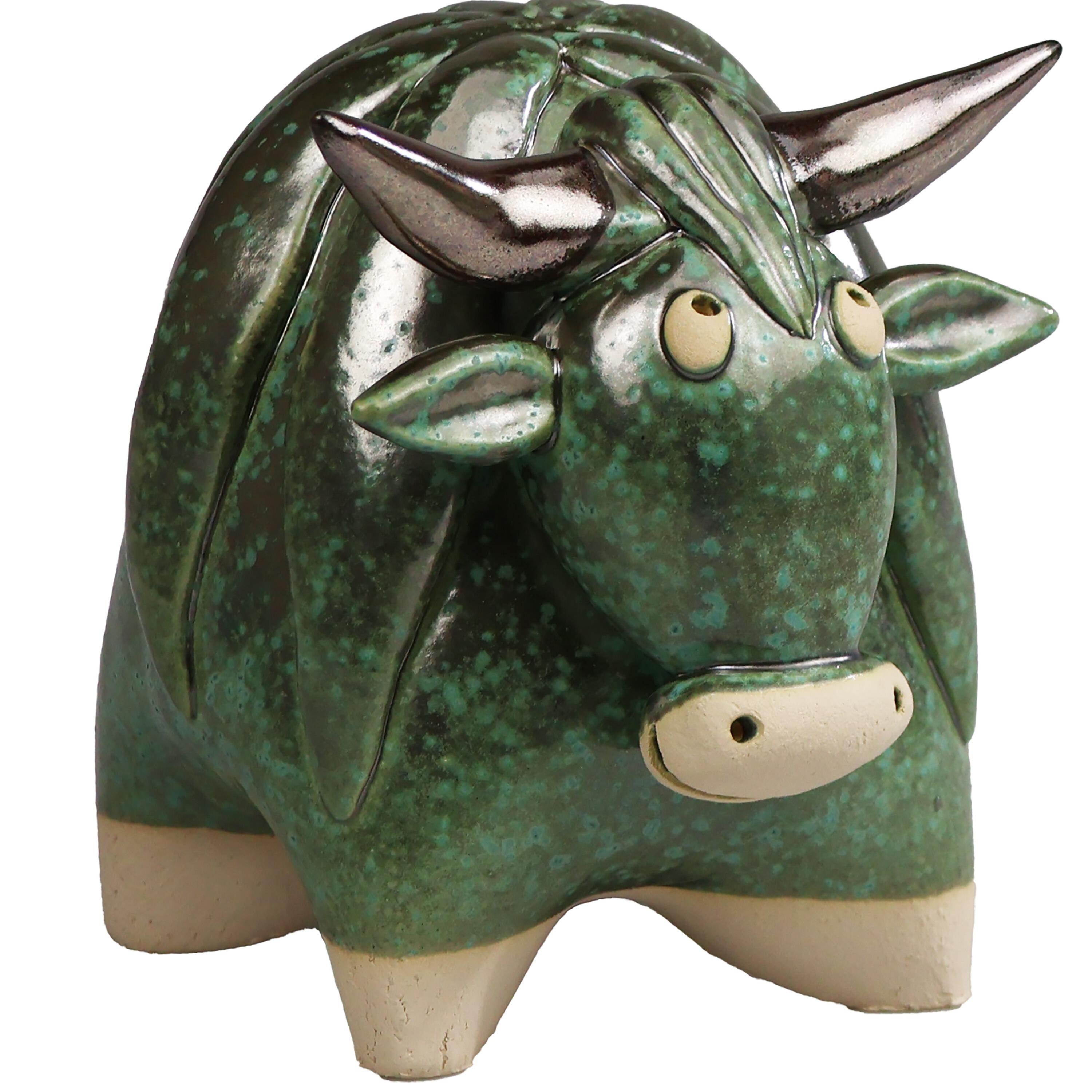 Handmade ceramic Highland cow statue with a bold, masculine highlander character.