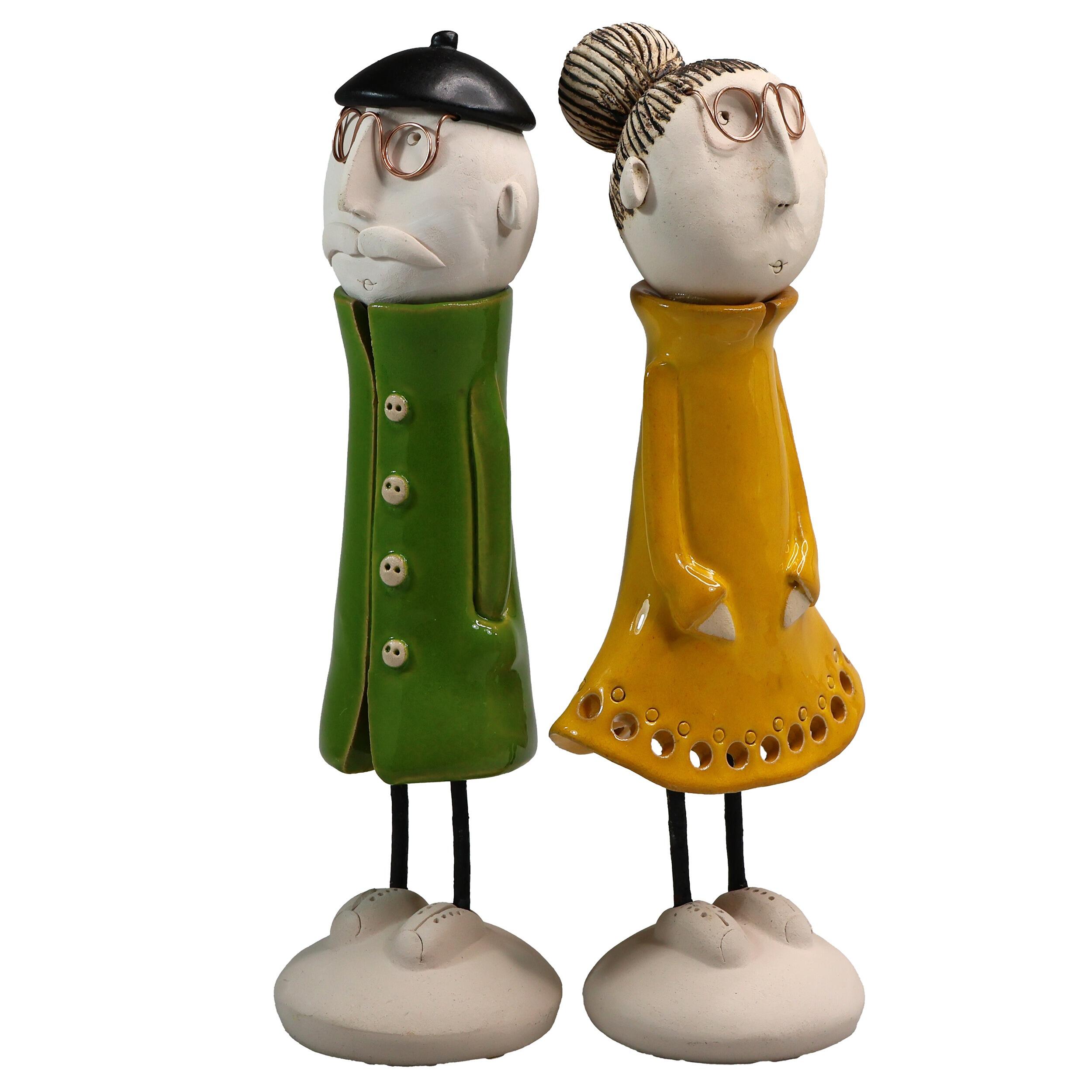 Best Friends Mature Couple Statues | Green & Yellow