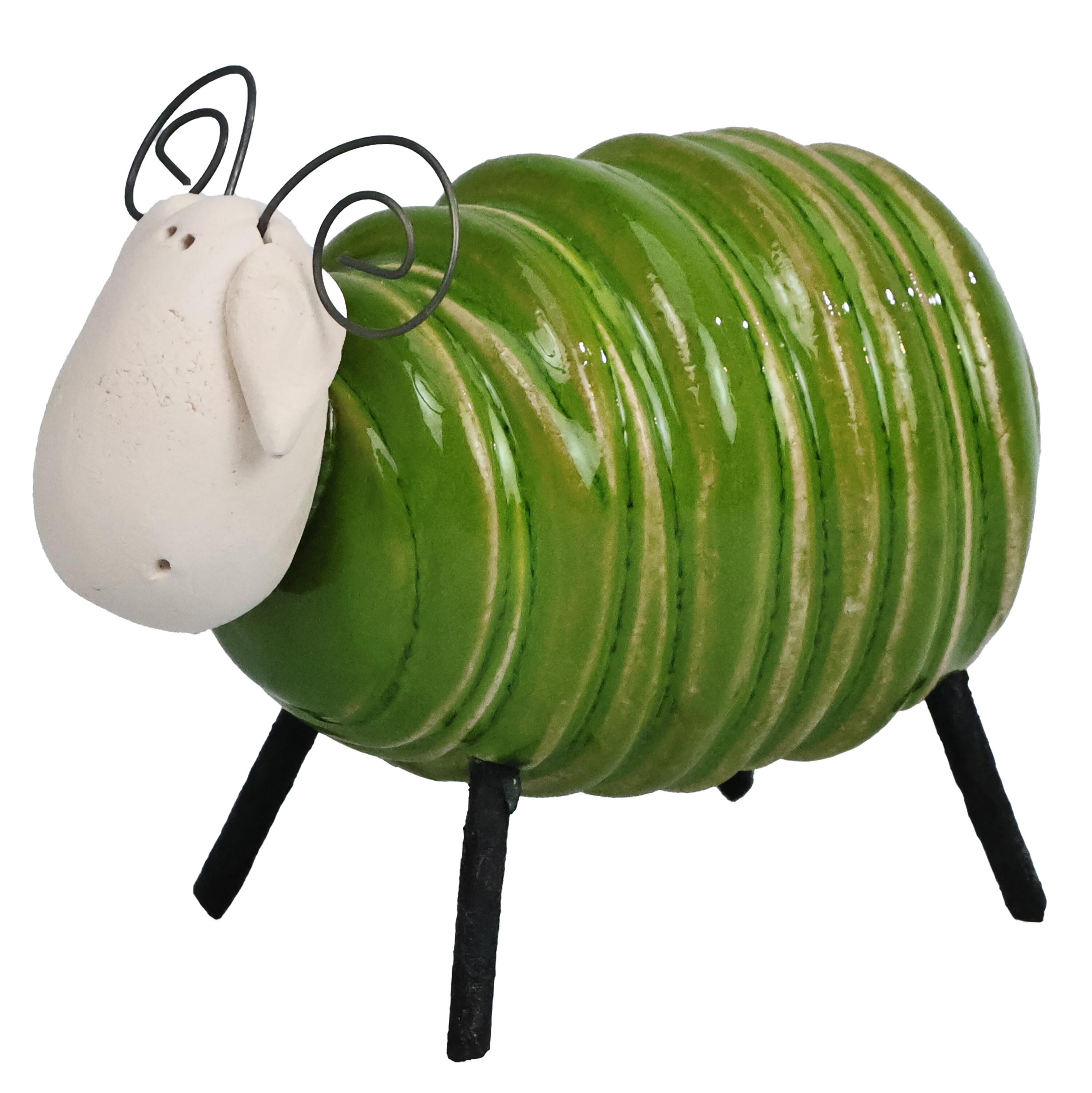 Handmade Ceramic Sheared Ram with Wire Legs and Horns Figurine | 6 Colours