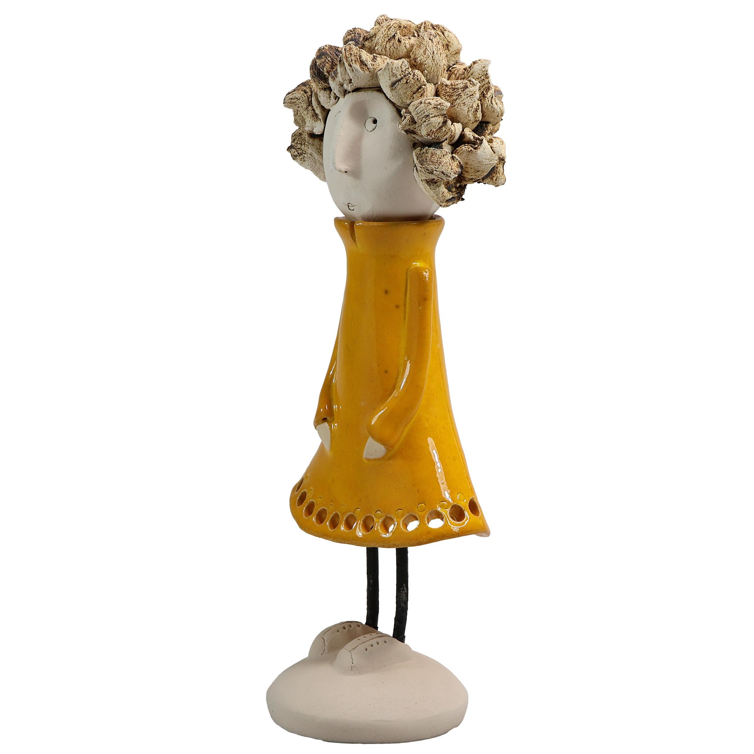 Handmade Ceramic Girl Figurine with Spiky Hair | Couples Home Décor Gift