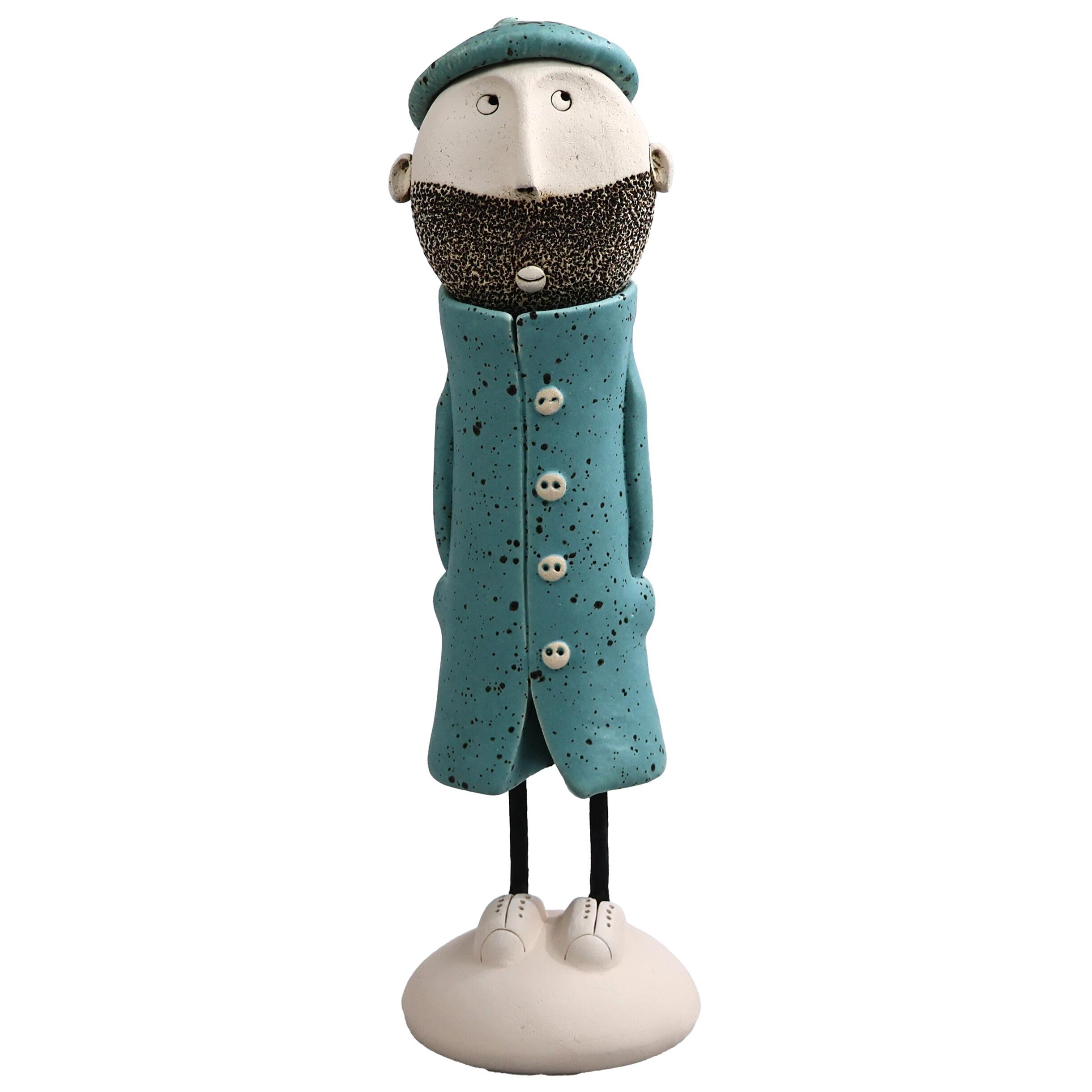 Handmade Ceramic Bearded Man Figurine in Great Coat | Couples Home Décor Gift