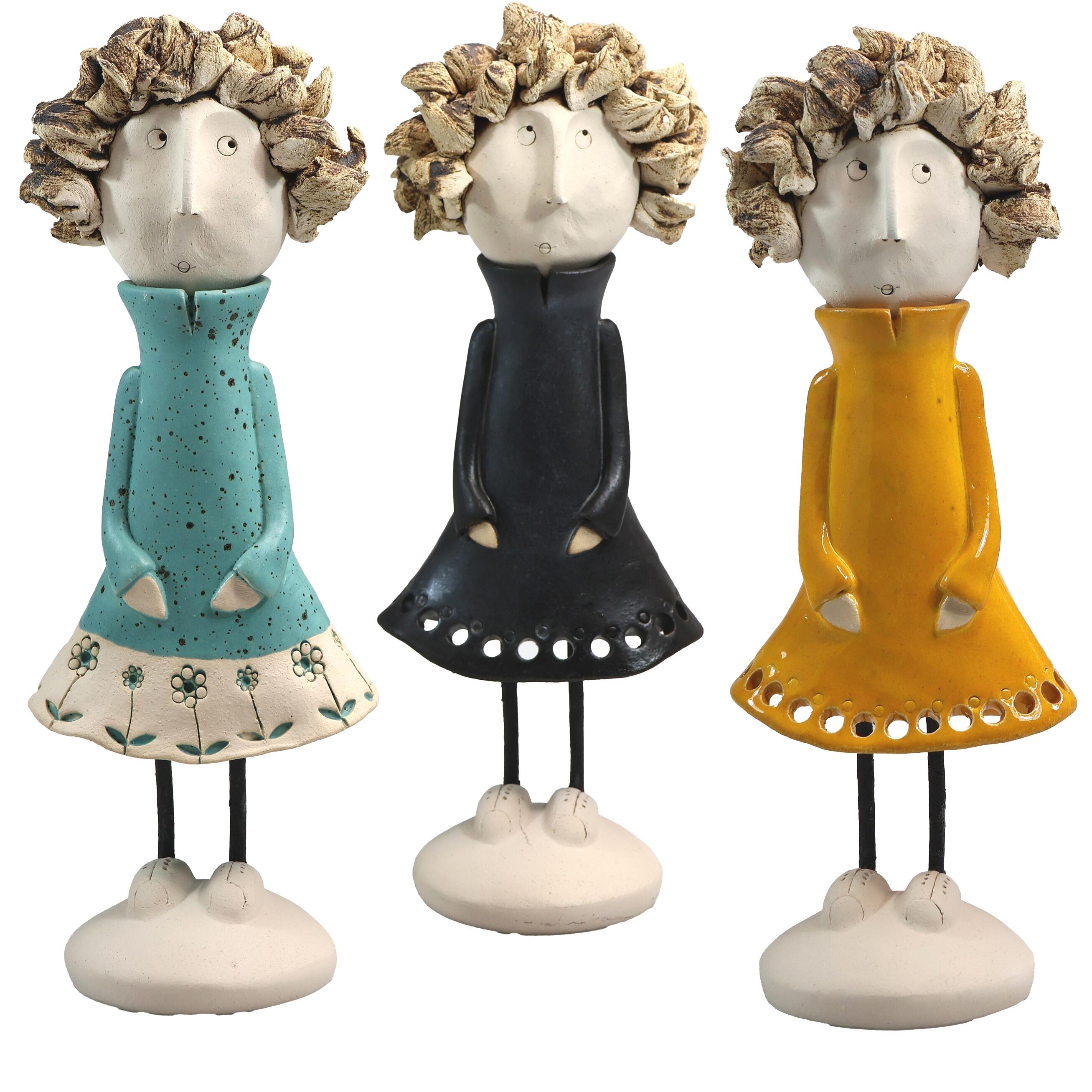 Handmade Ceramic Girl Figurine with Spiky Hair | Couples Home Décor Gift