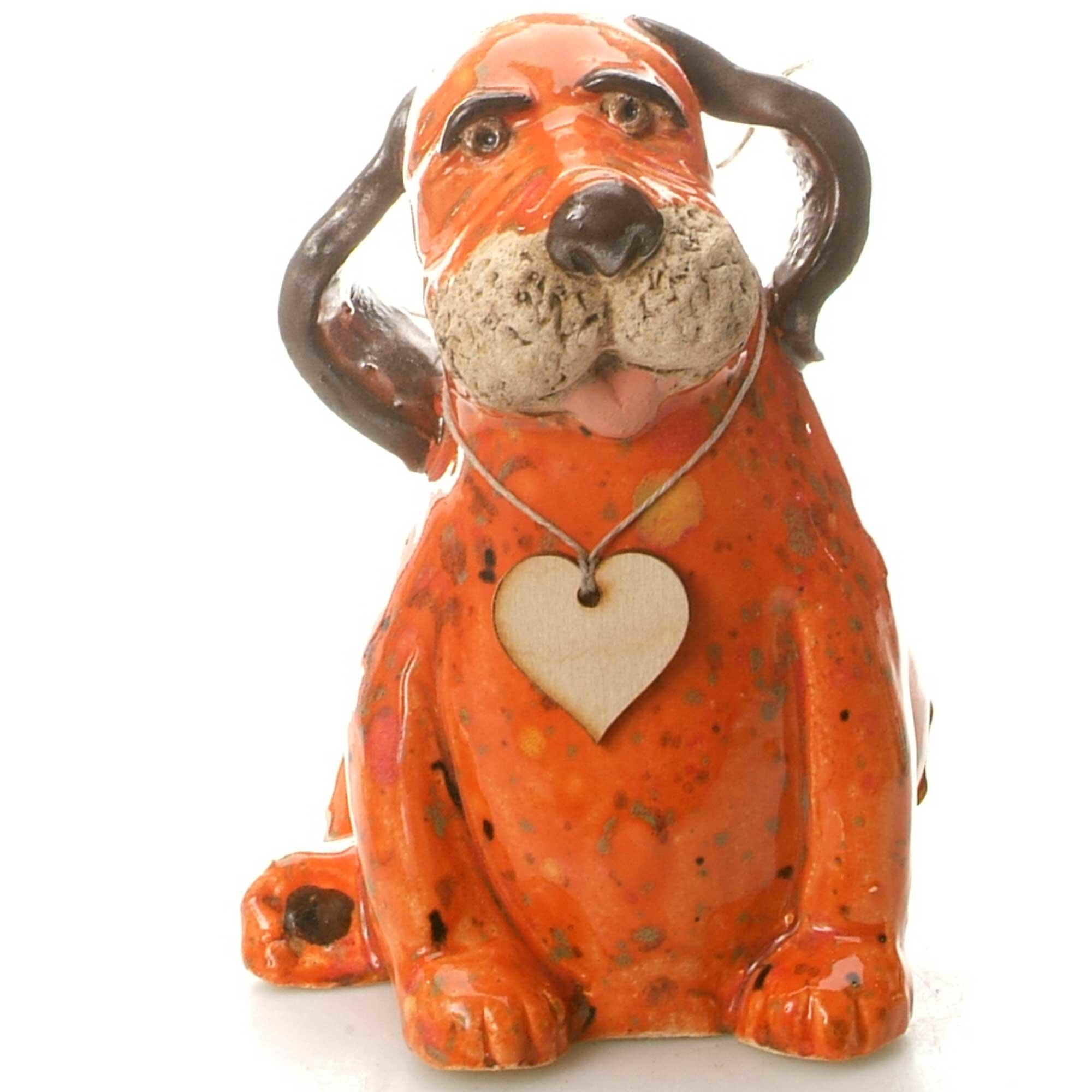 Ceramic Labrador Puppy With Wooden Heart | Ginger